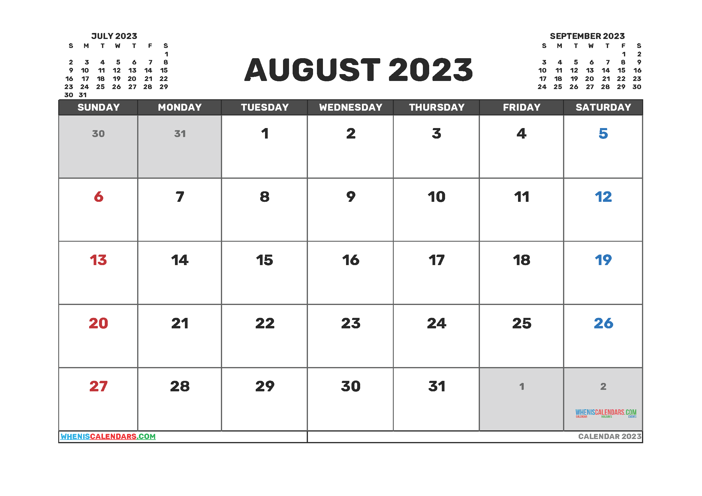 Free August 2023 Calendar PDF