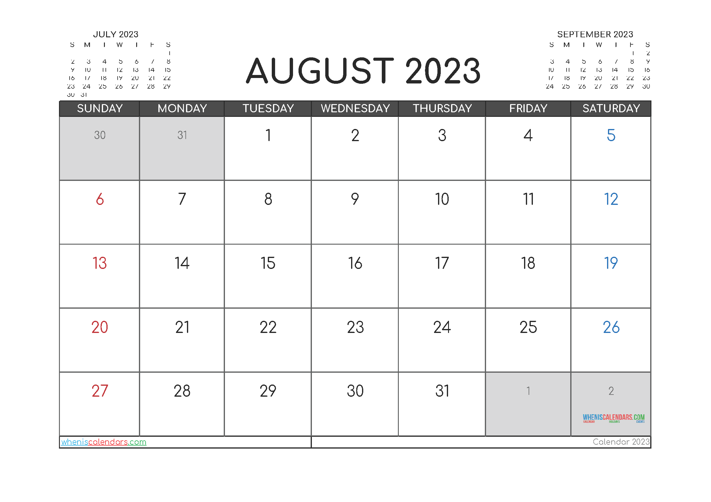 Editable Printable August 2023 Calendar