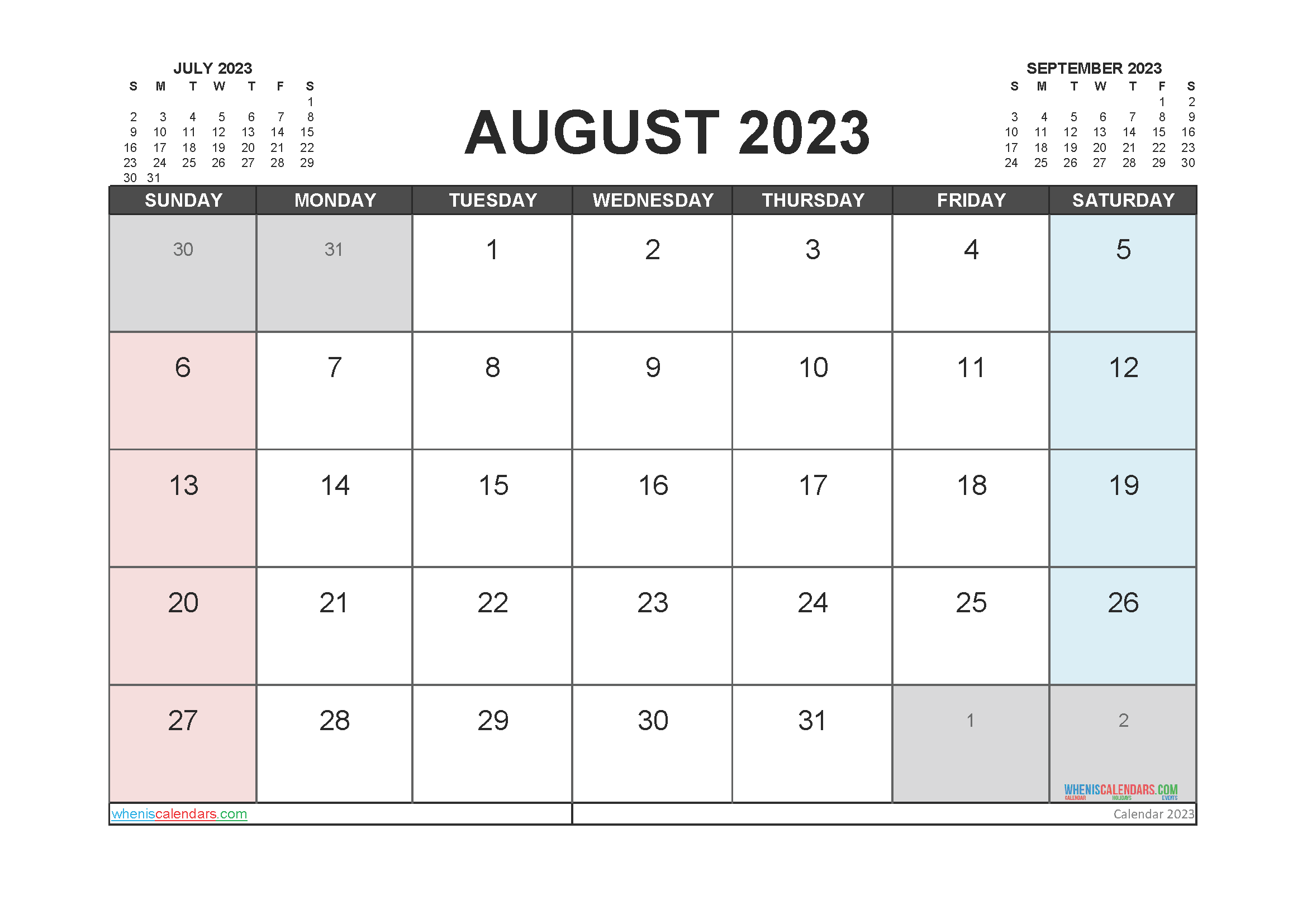 Editable August 2023 Calendar Printable