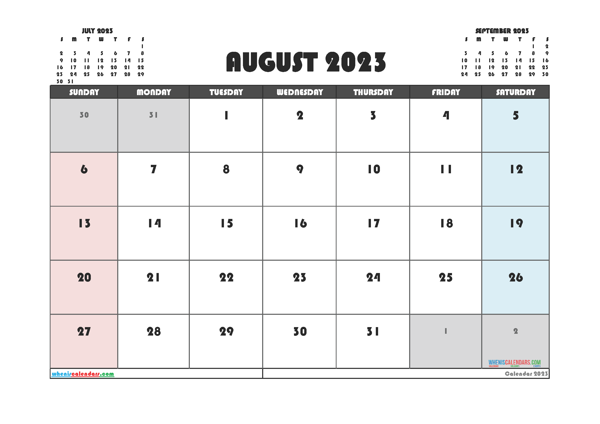 Free Printable Calendar August 2023