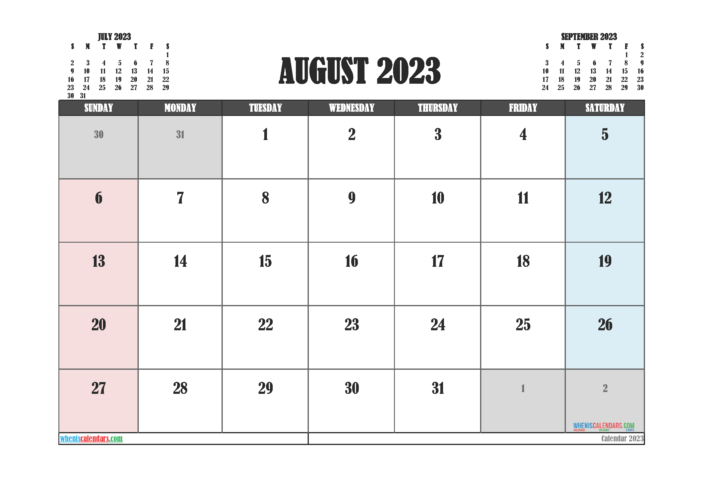 August 2023 Calendar Printable For Free