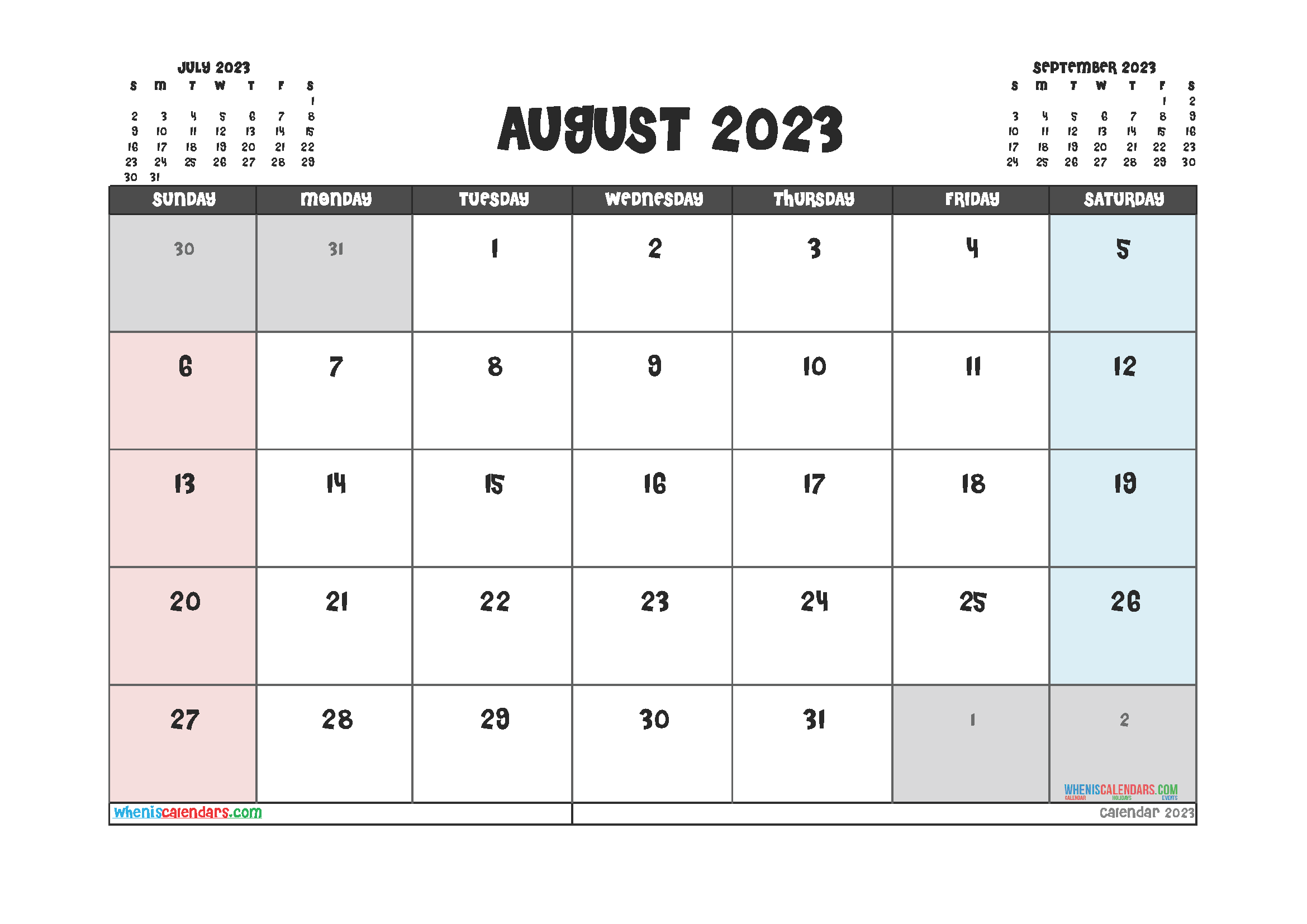 Free Blank Calendar August 2023