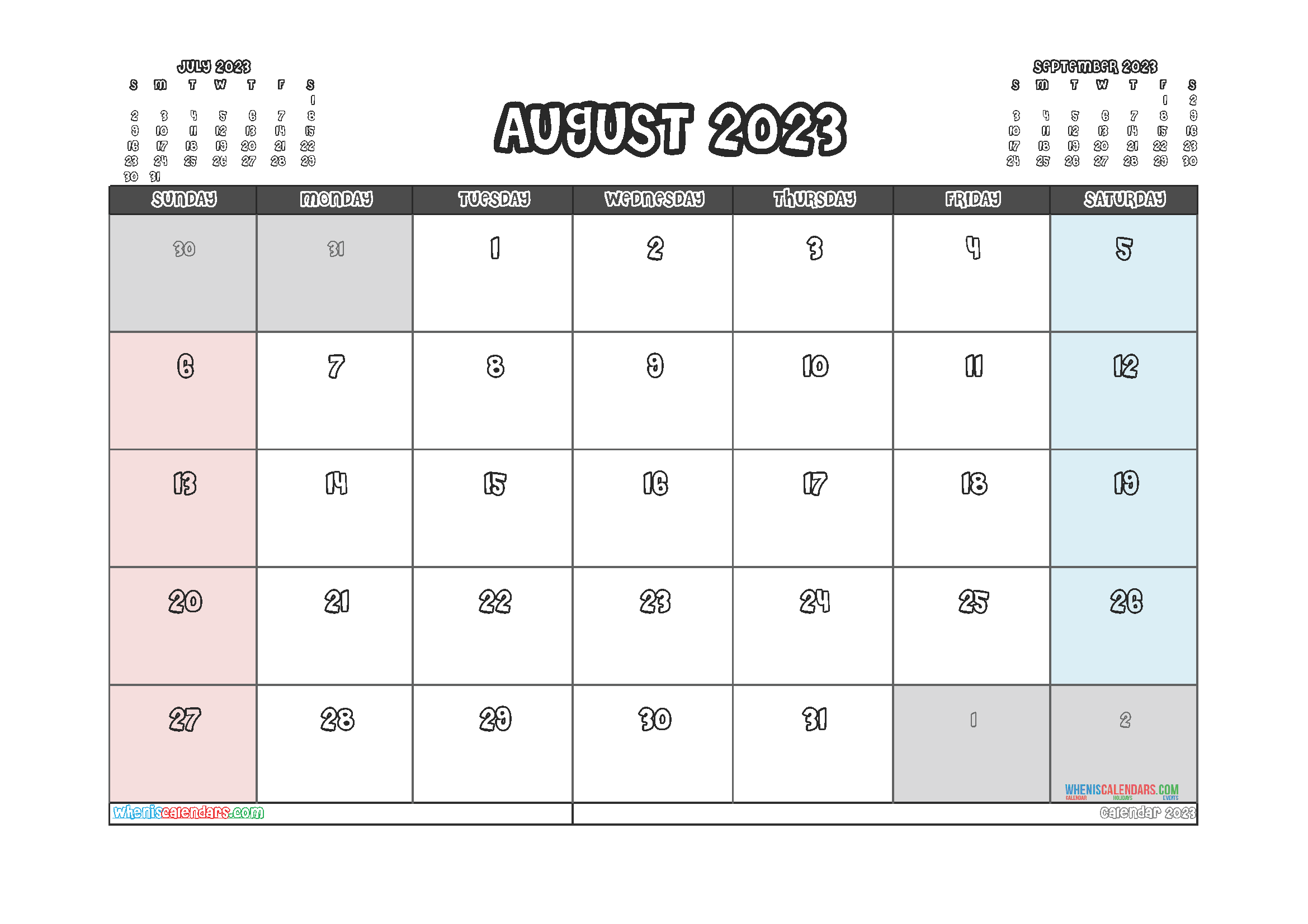 Free August Blank Calendar 2023