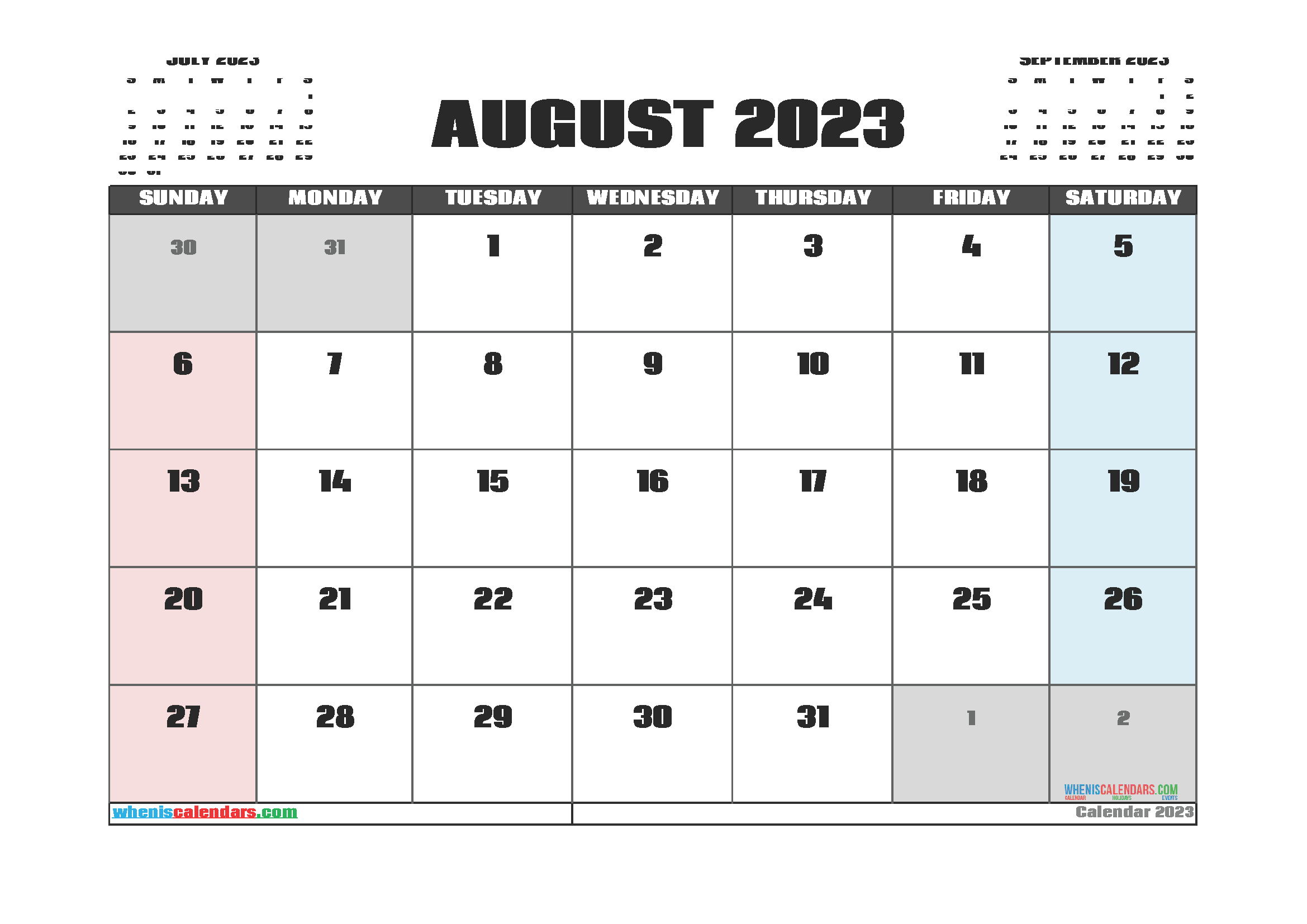 Free Cute August 2023 Calendar
