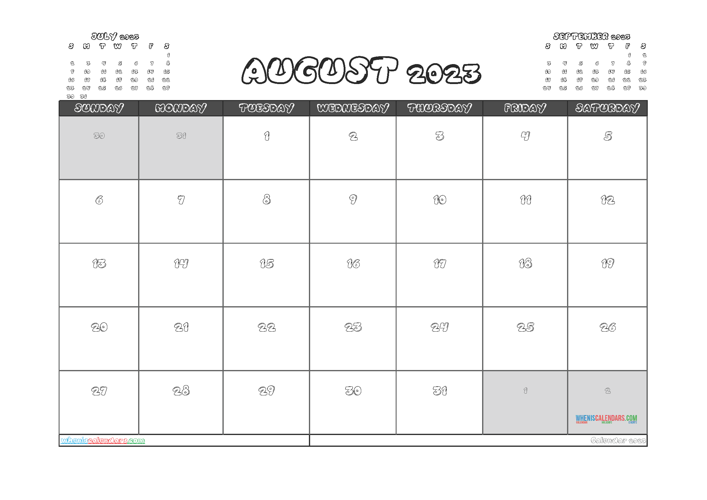 Free August 2023 Printable Calendar PDF