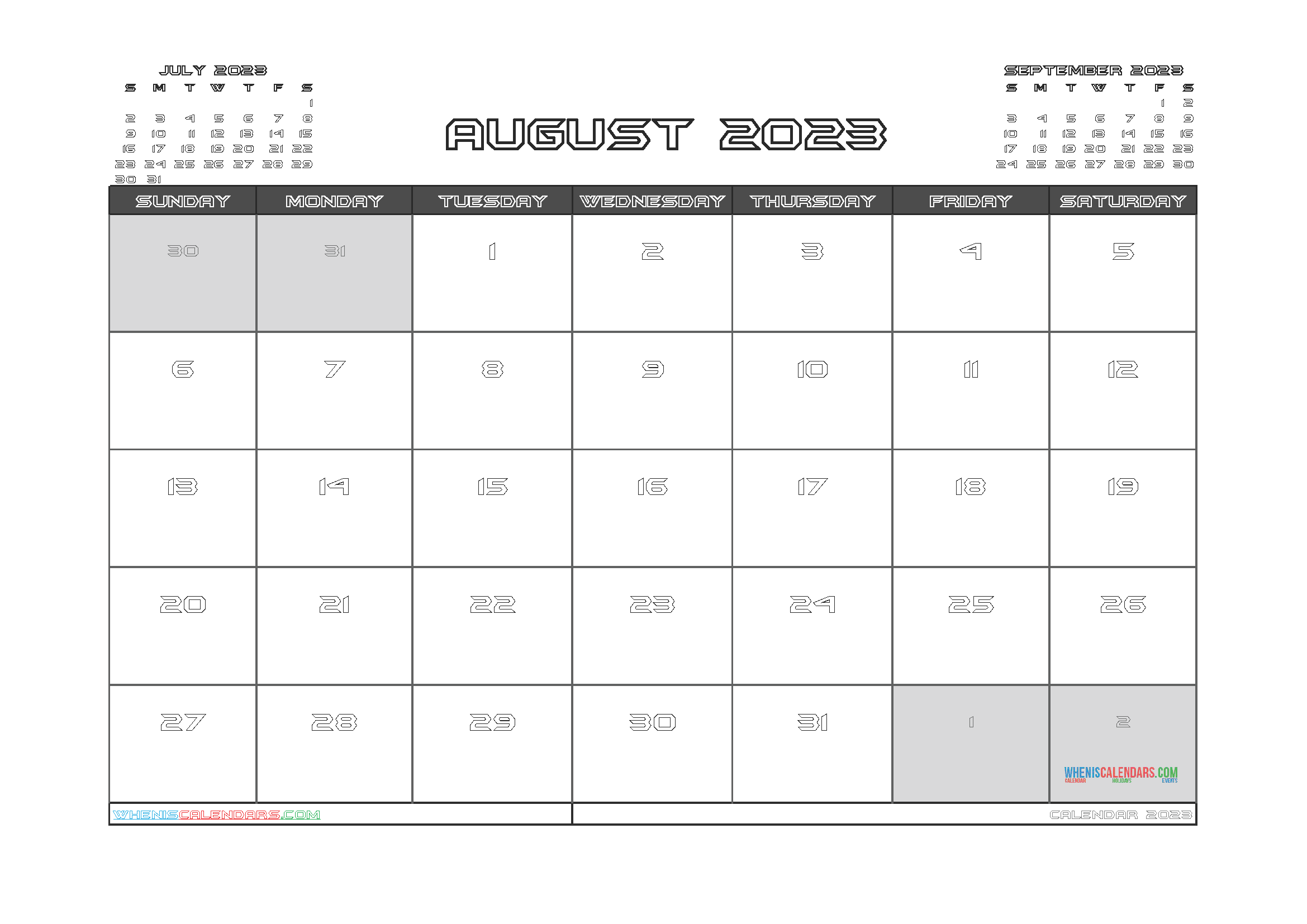 Free August 2023 Calendar PDF