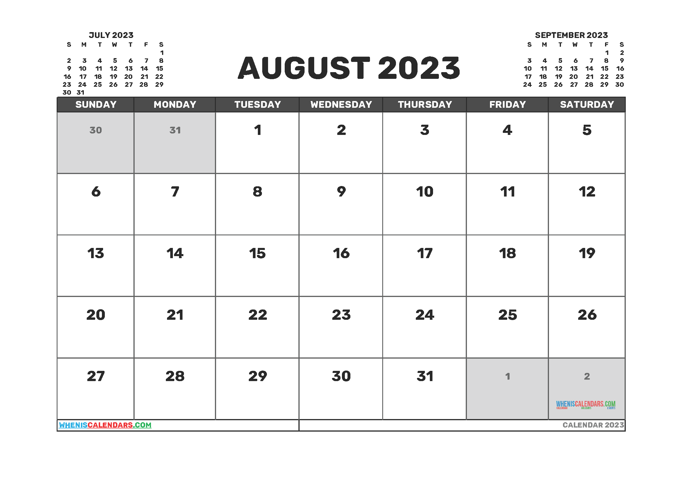 Printable August 2023 Calendar Free - 12 Templates