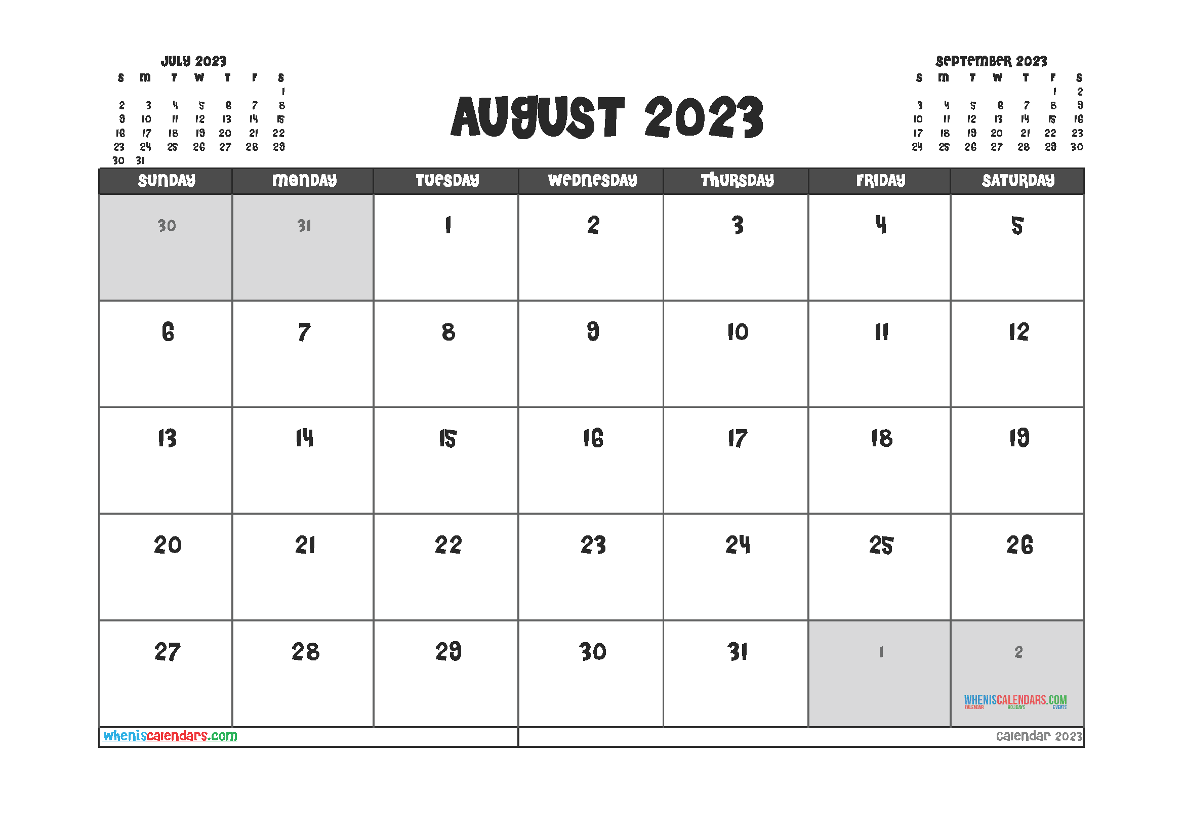 Free Editable August 2023 Calendar