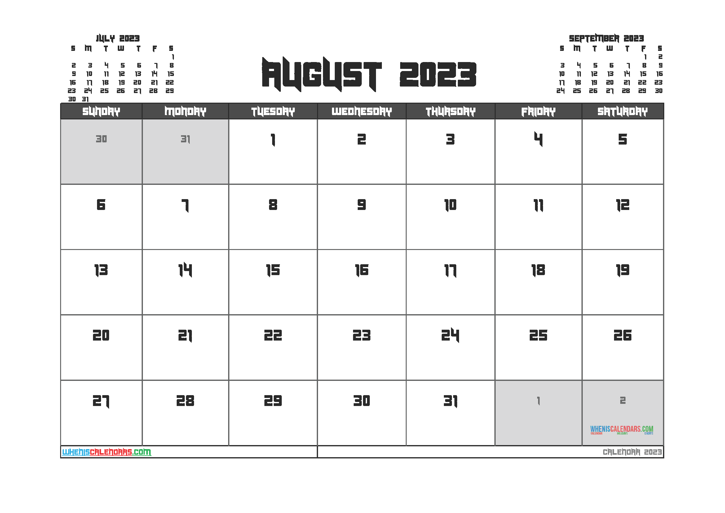 Free August 2023 Printable Calendar PDF
