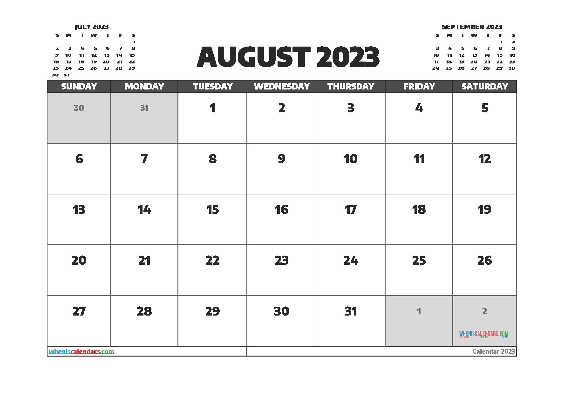 Free August 2023 Calendar Printable Cute