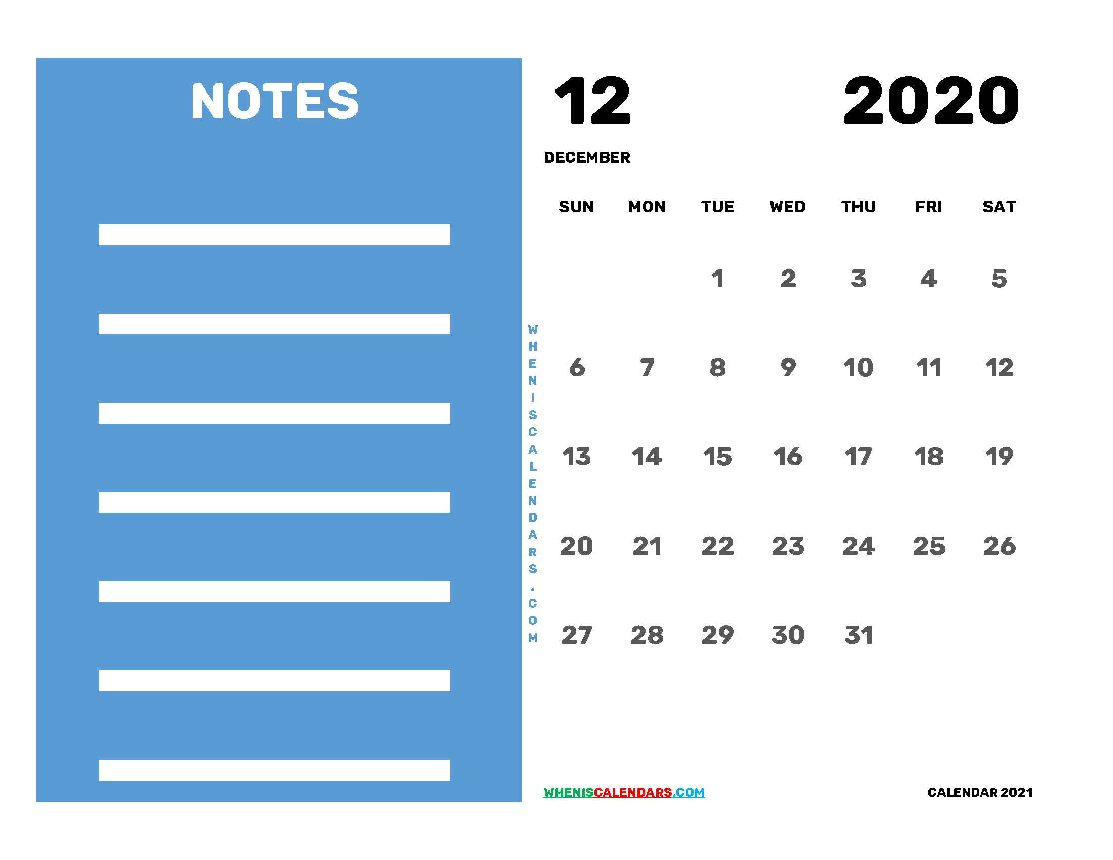 Free Editable December 2020 Printable Calendar