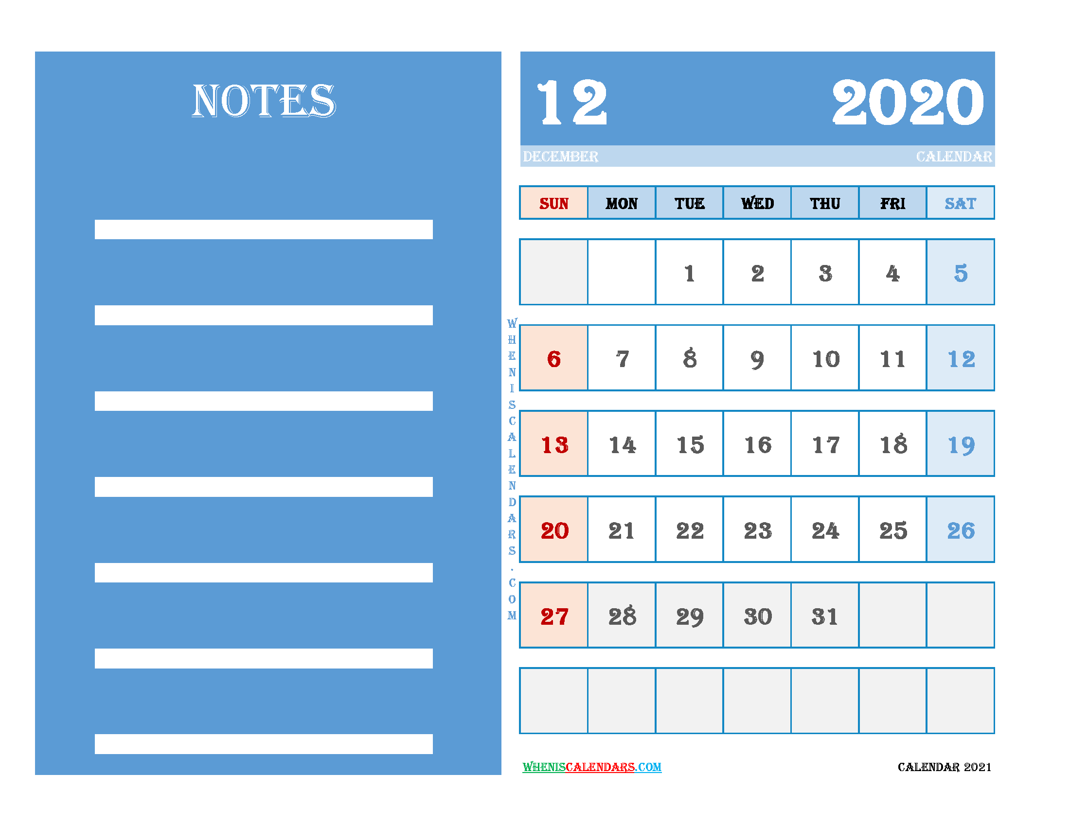 Free December 2020 Printable Calendar