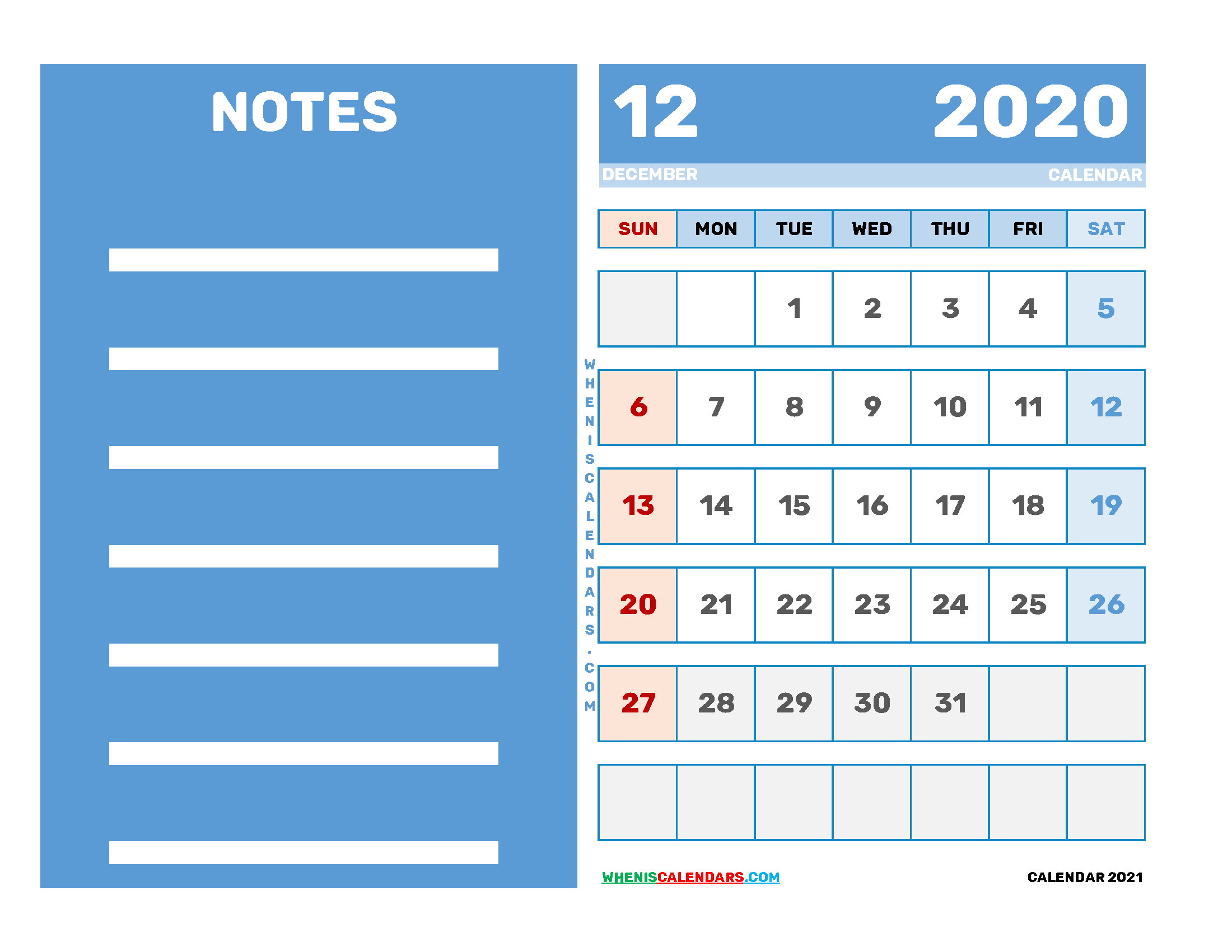 Free Editable December 2020 Printable Calendar