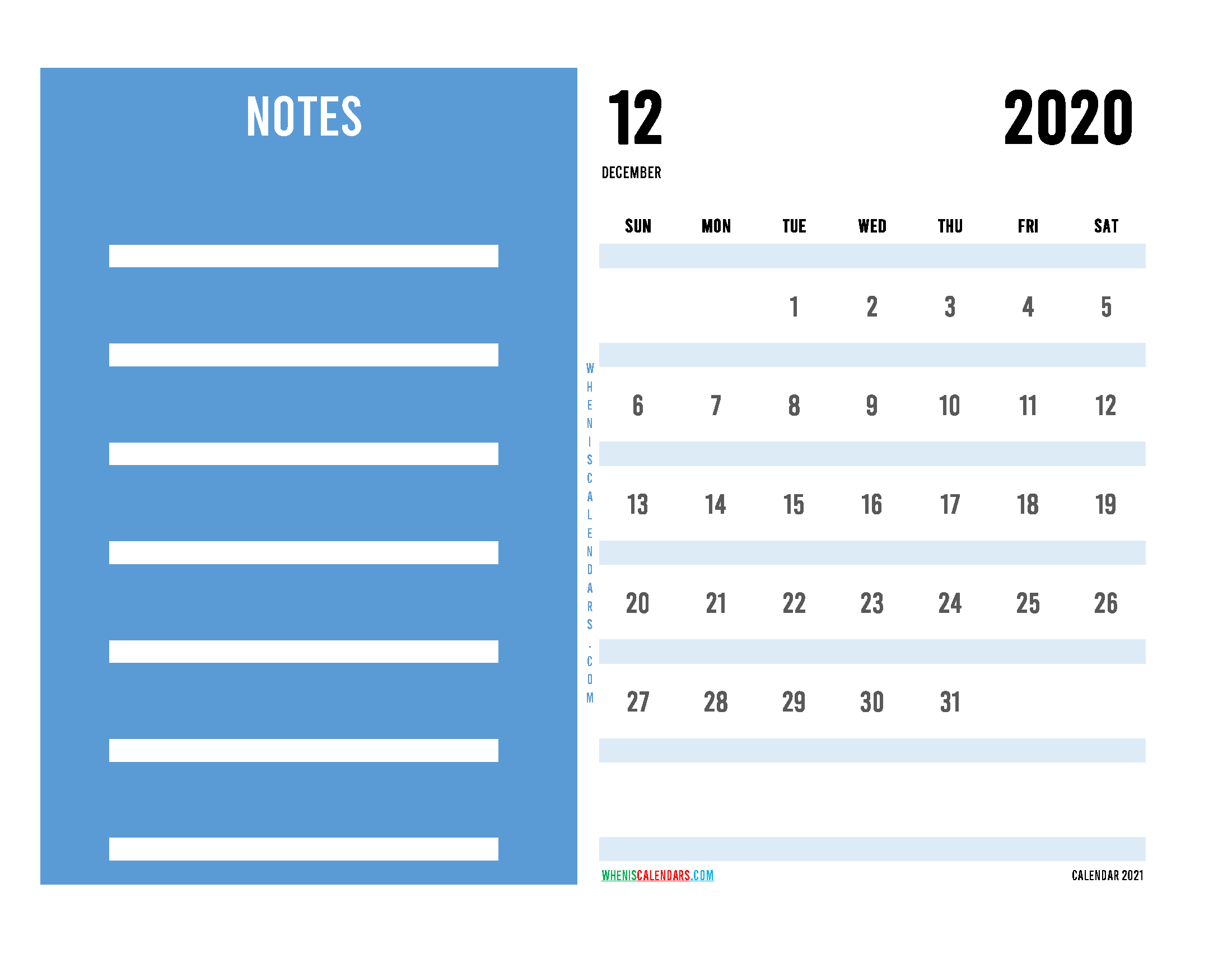 Editable December 2020 Calendar Printable