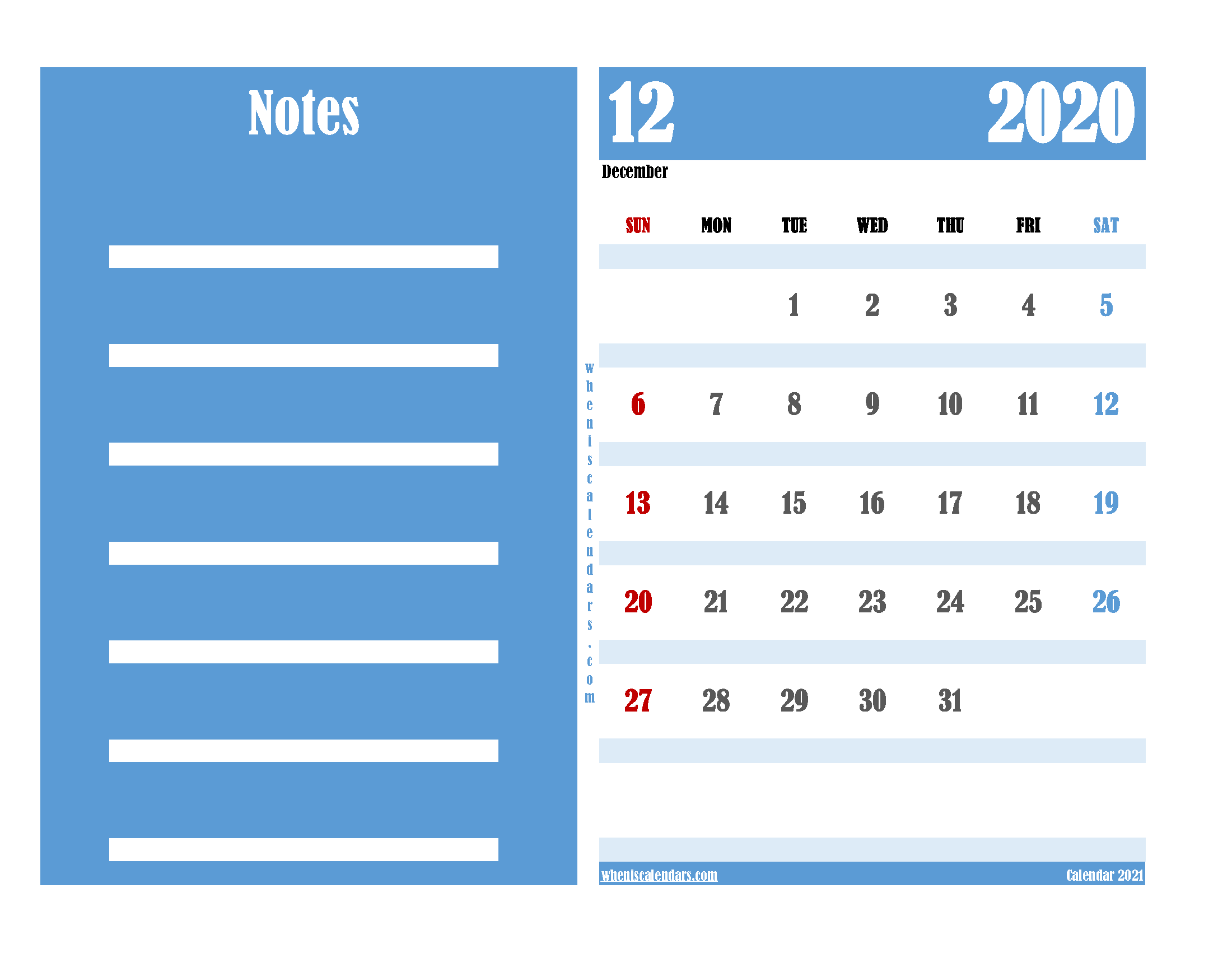 Free Editable Calendar December 2020 PDF