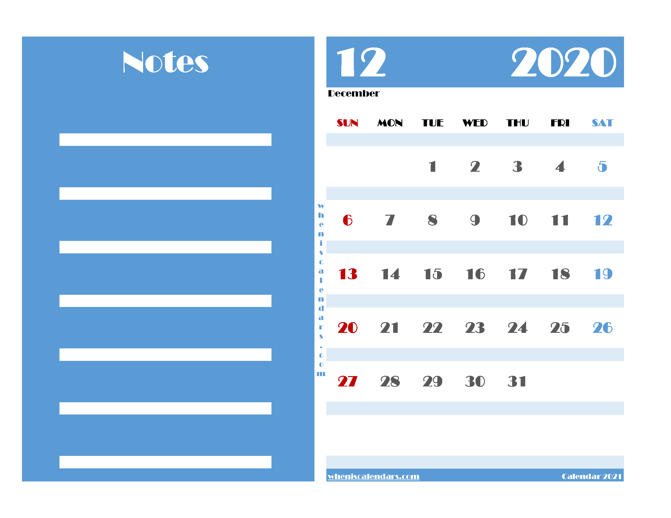December 2020 Free Calendar Printable