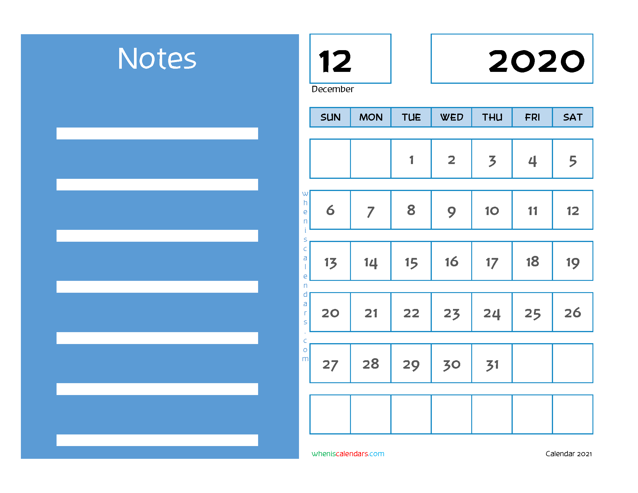 Editable Printable December 2020 Calendar