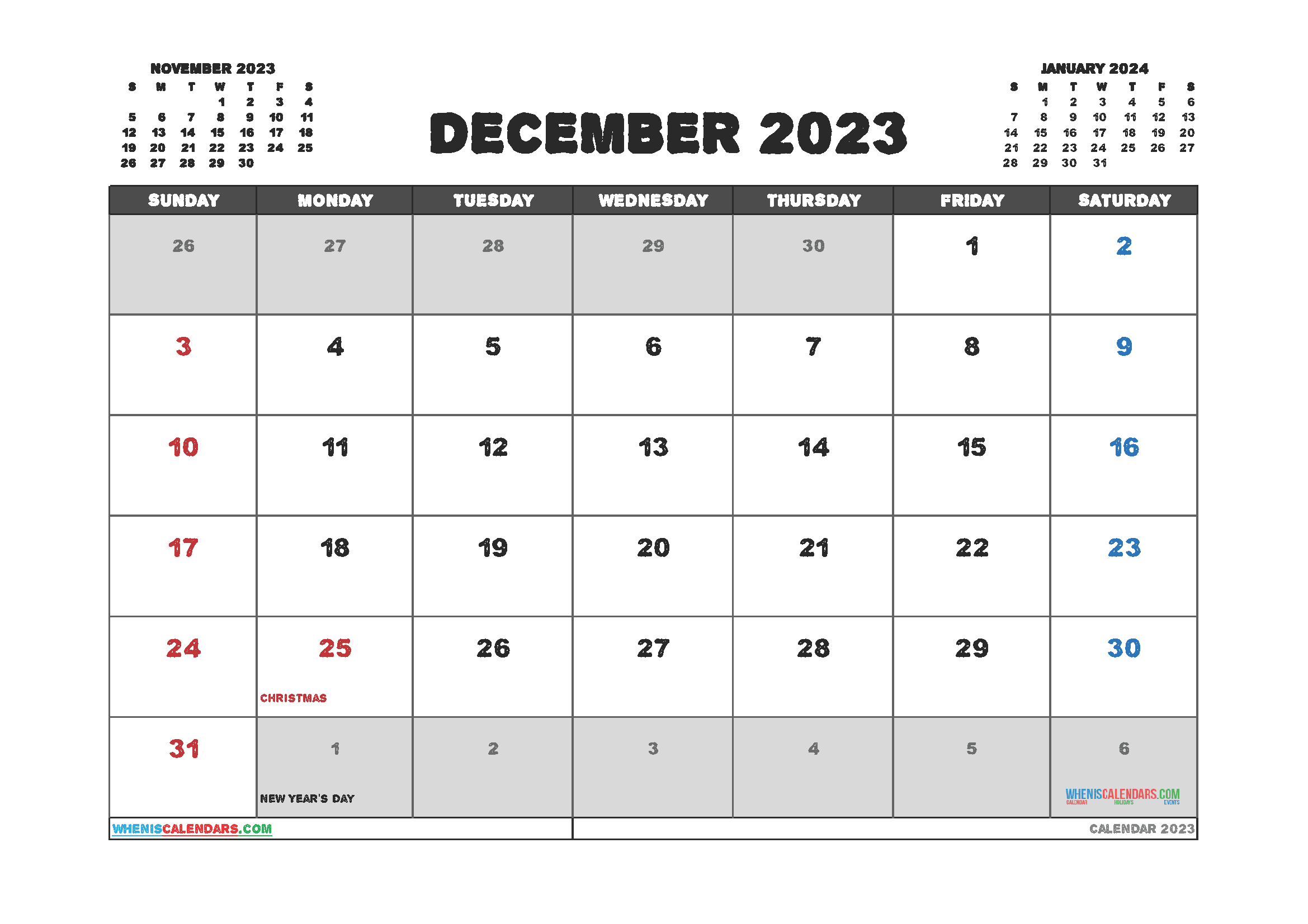 Free Editable Calendar December 2023 PDF