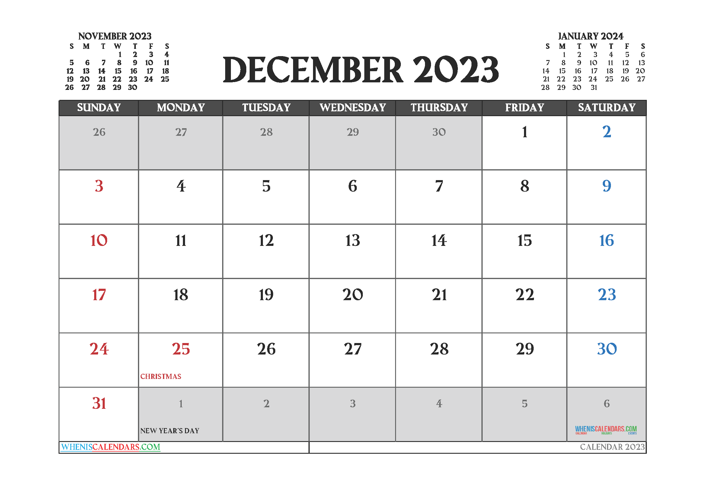 Free Editable December 2023 Printable Calendar