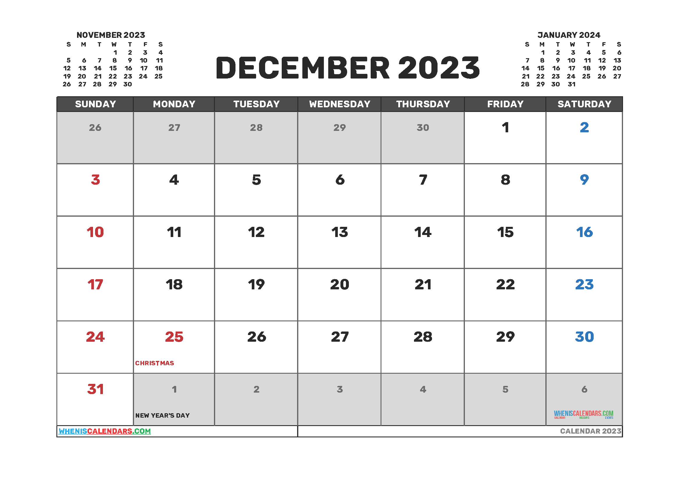 Free Editable Calendar December 2023 PDF
