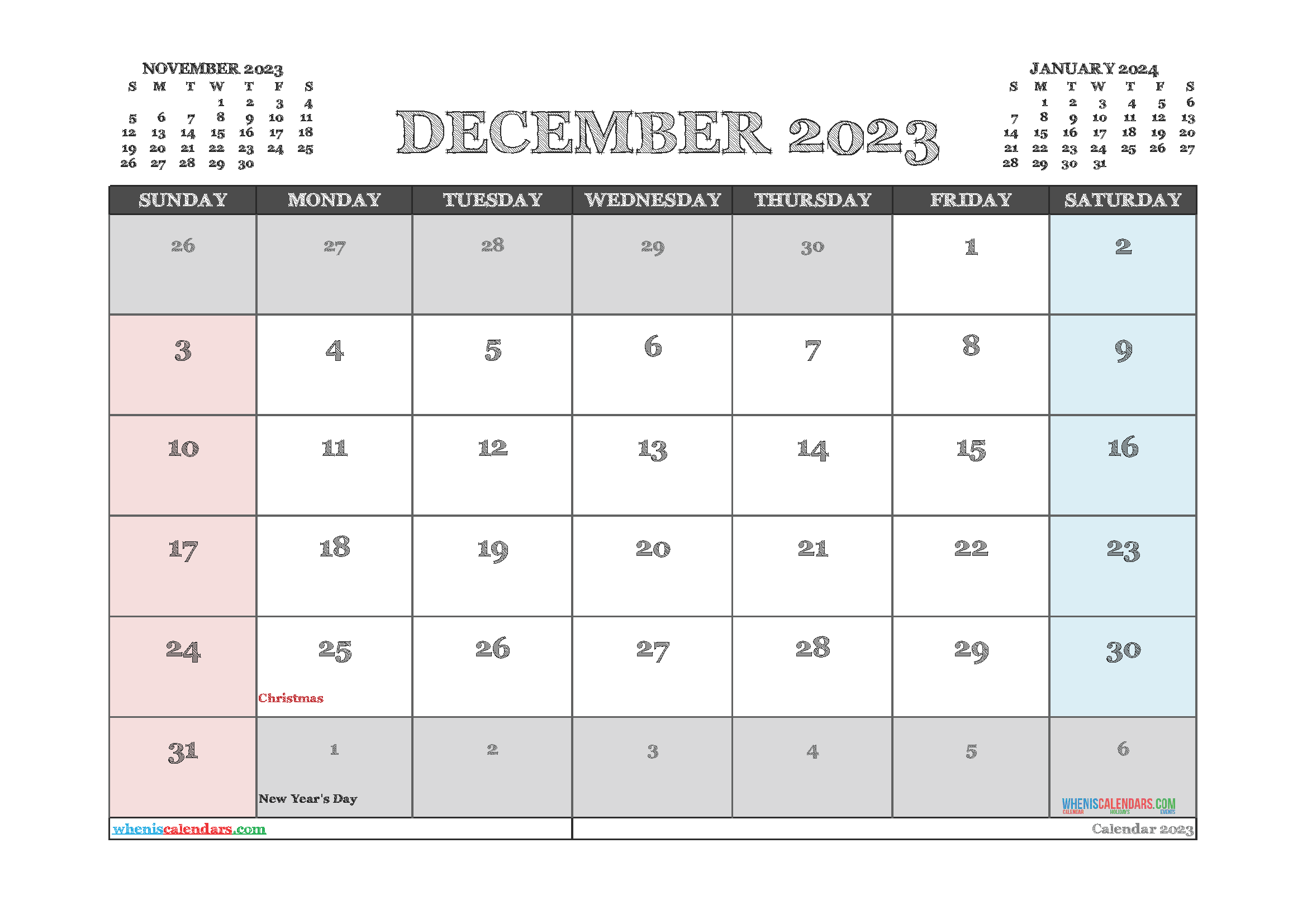 Free Editable December 2023 Calendar