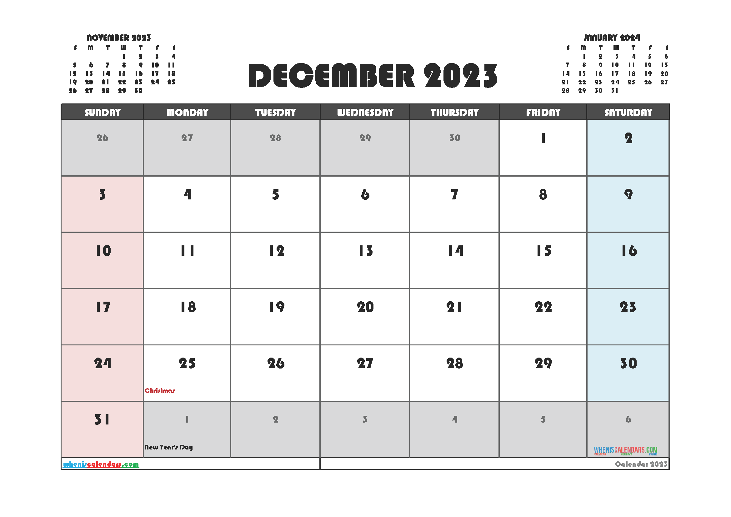 Free Printable Calendar December 2023