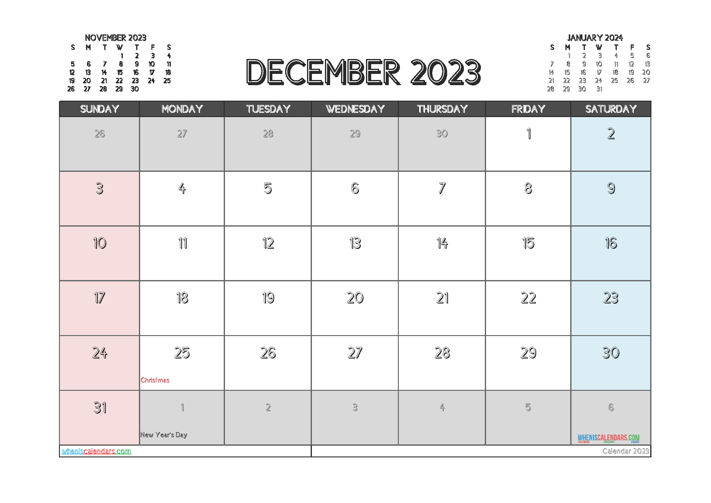 Free December 2023 Printable Calendar