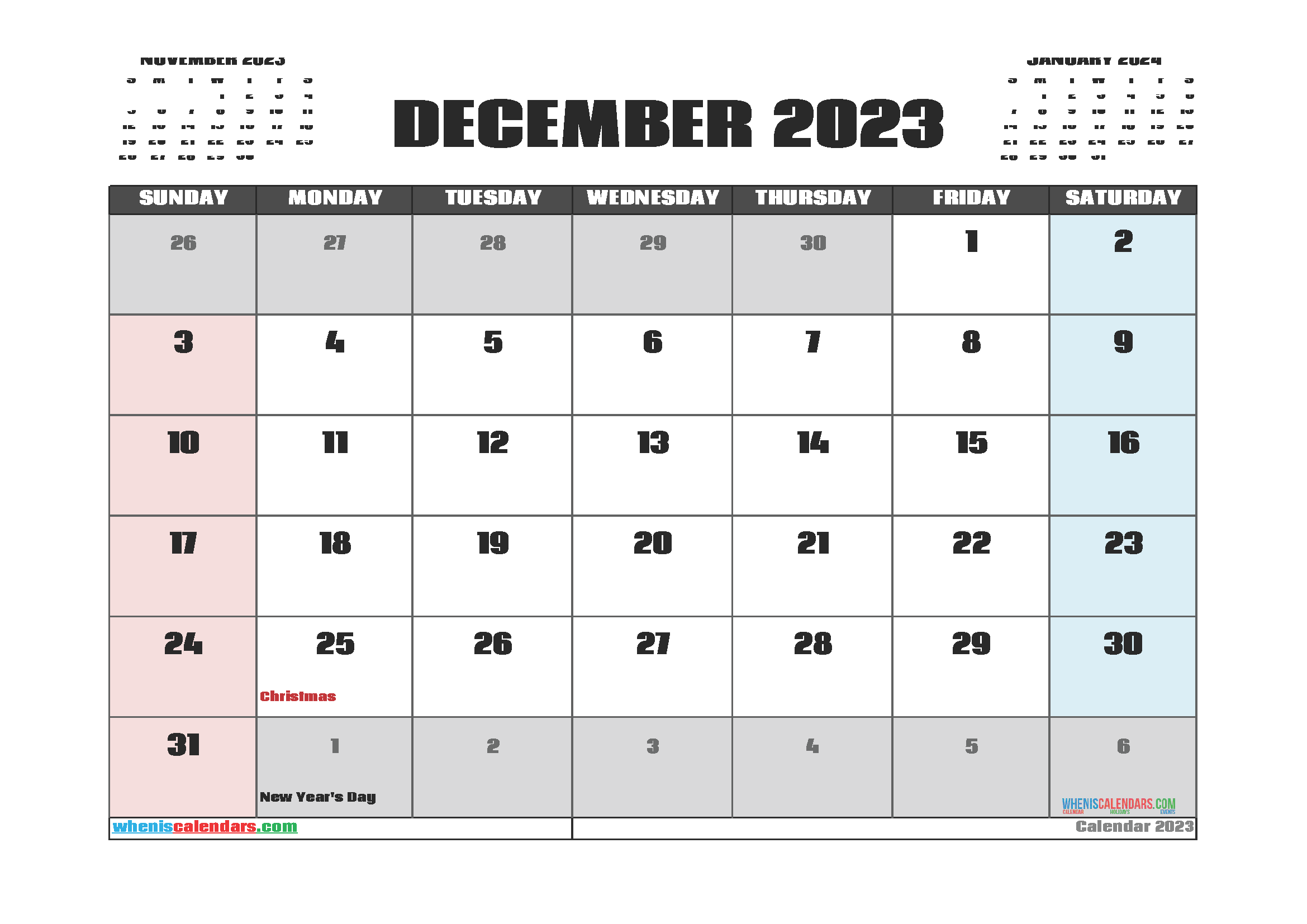 Free Printable Calendar December 2023