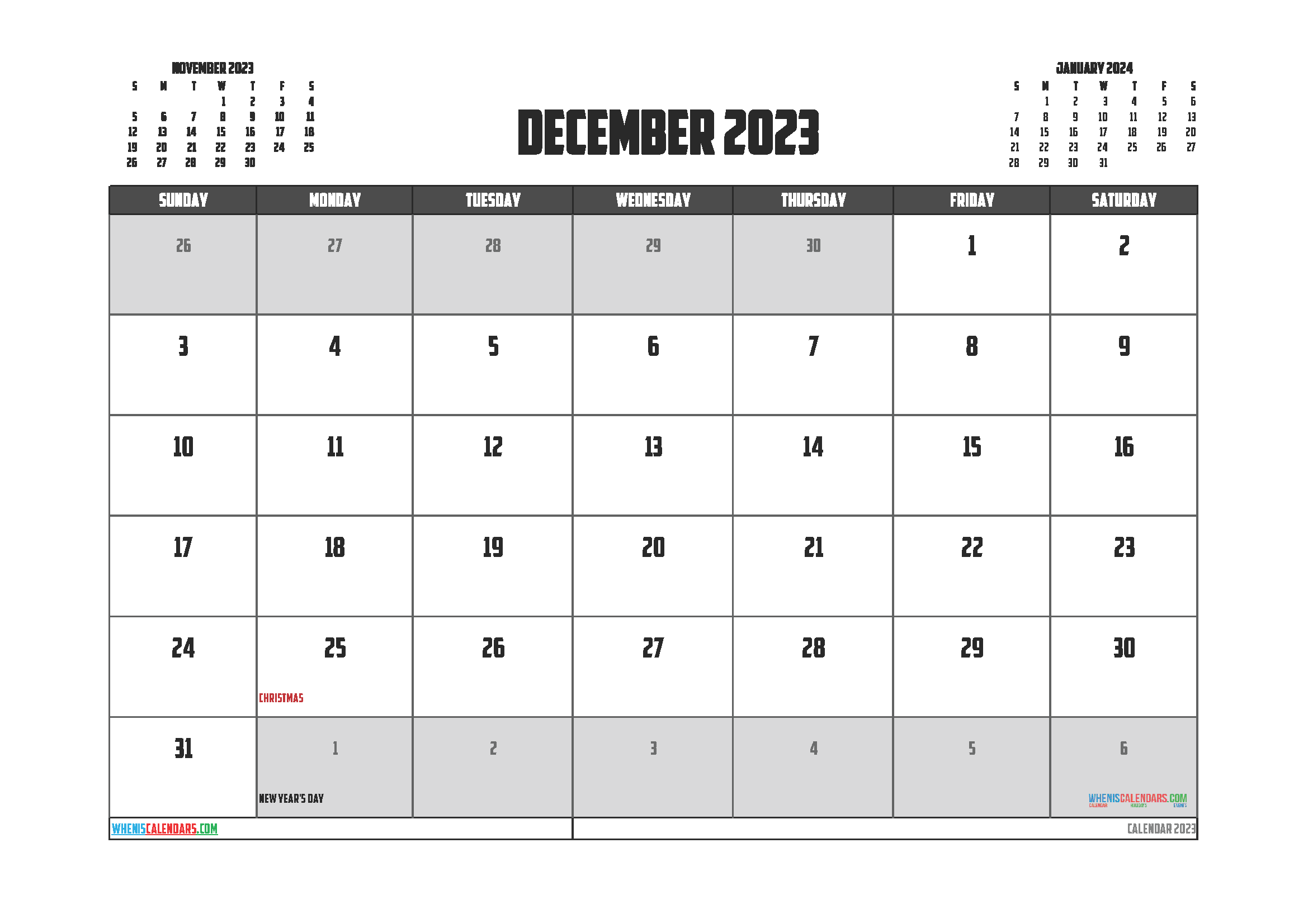 Free Printable December 2023 Calendar