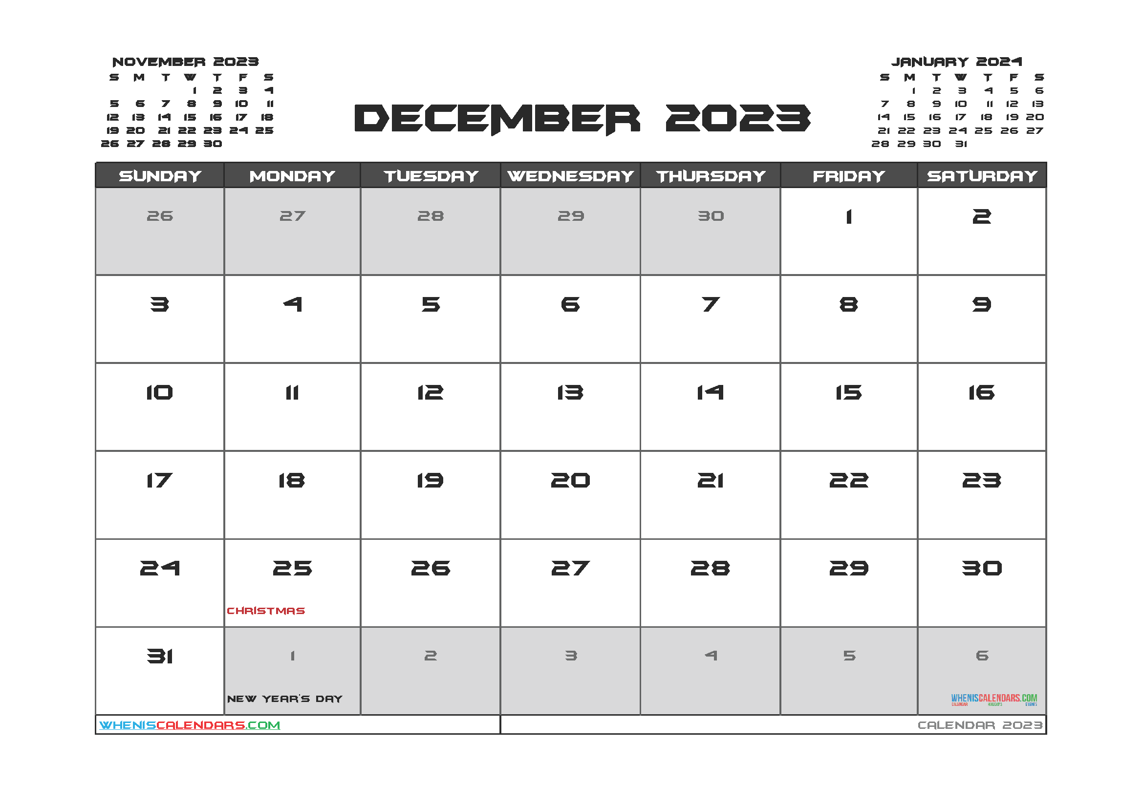 Editable December 2023 Calendar Printable