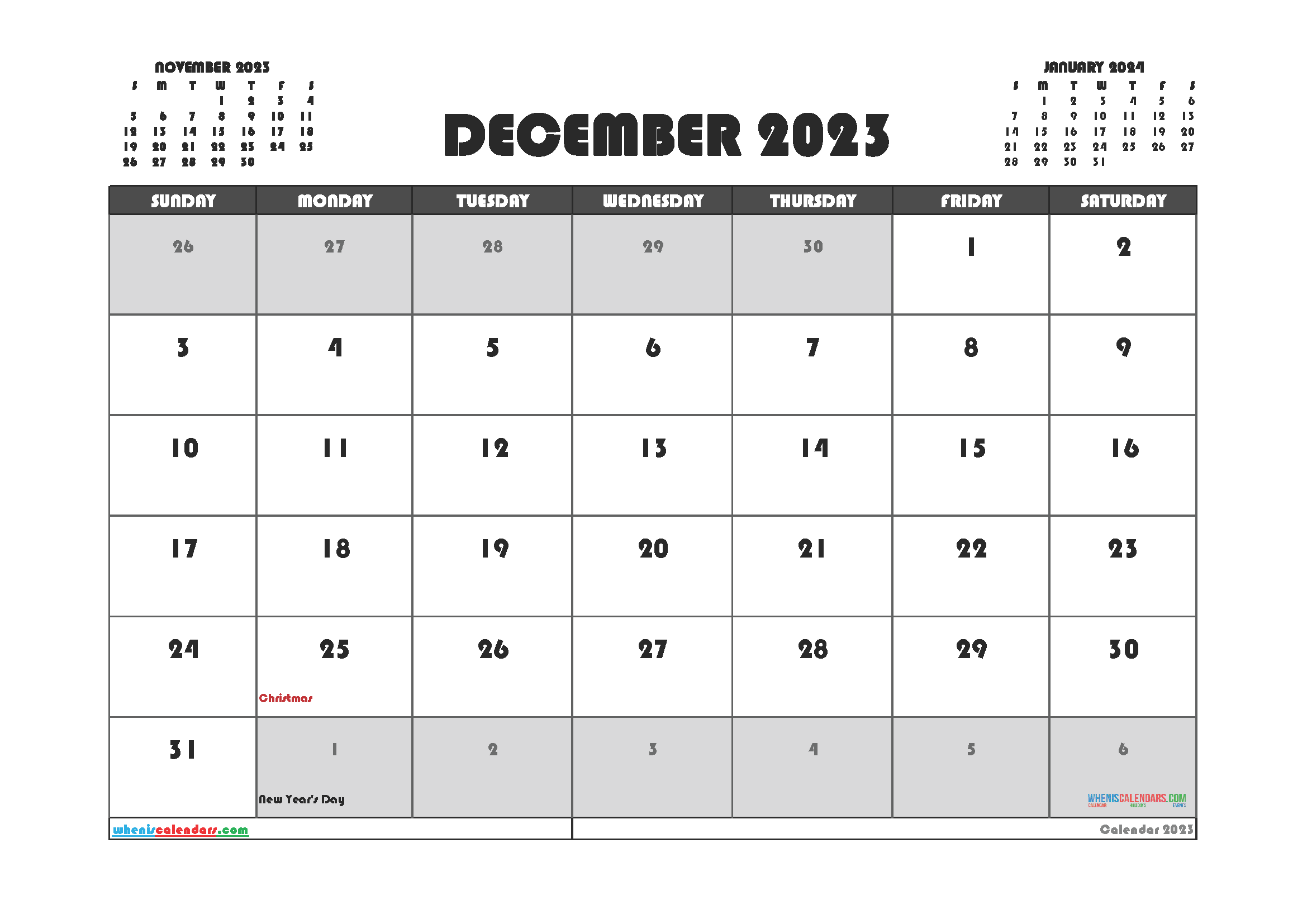 Free Editable December 2023 Printable Calendar