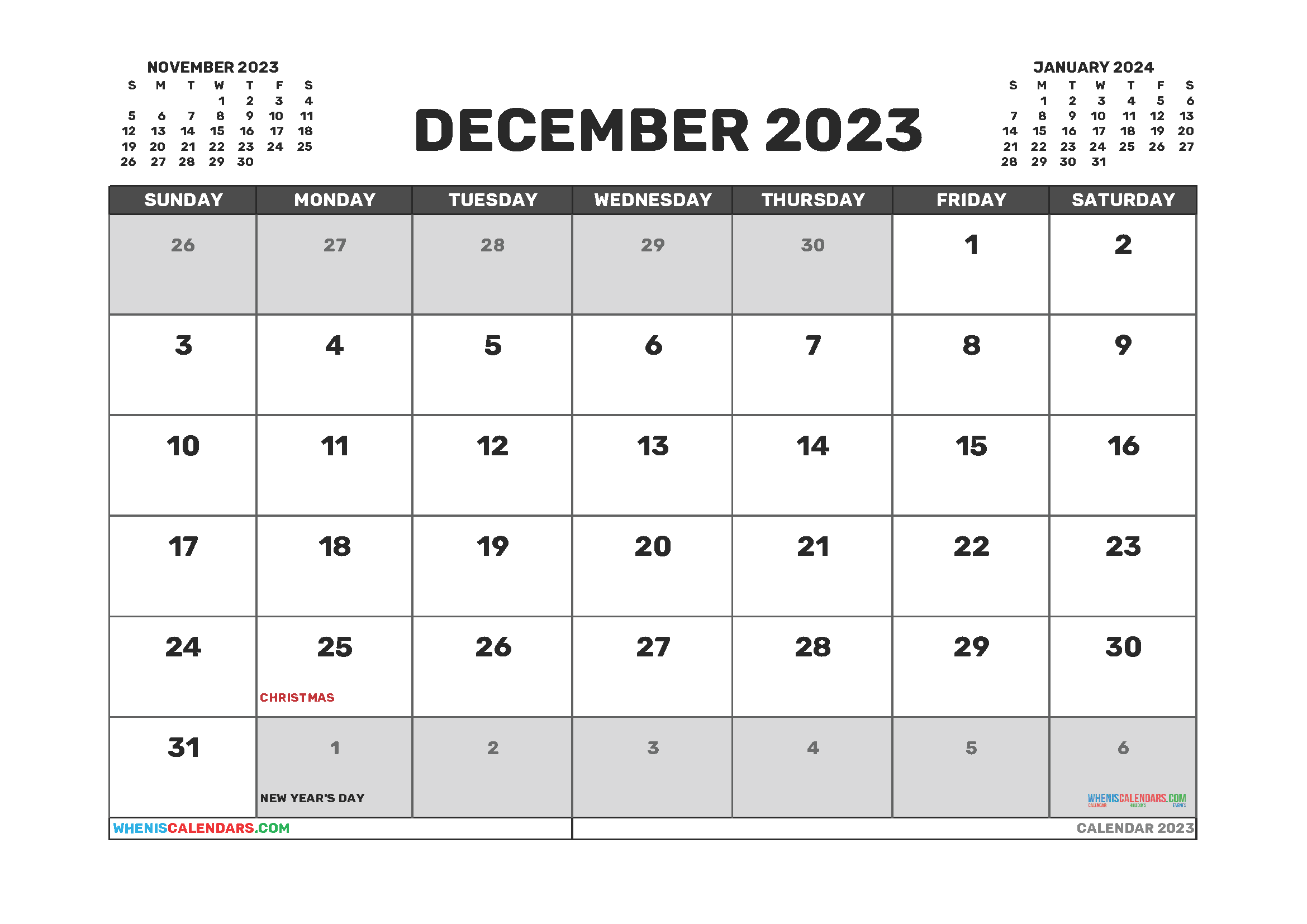 Printable December 2023 Calendar Free
