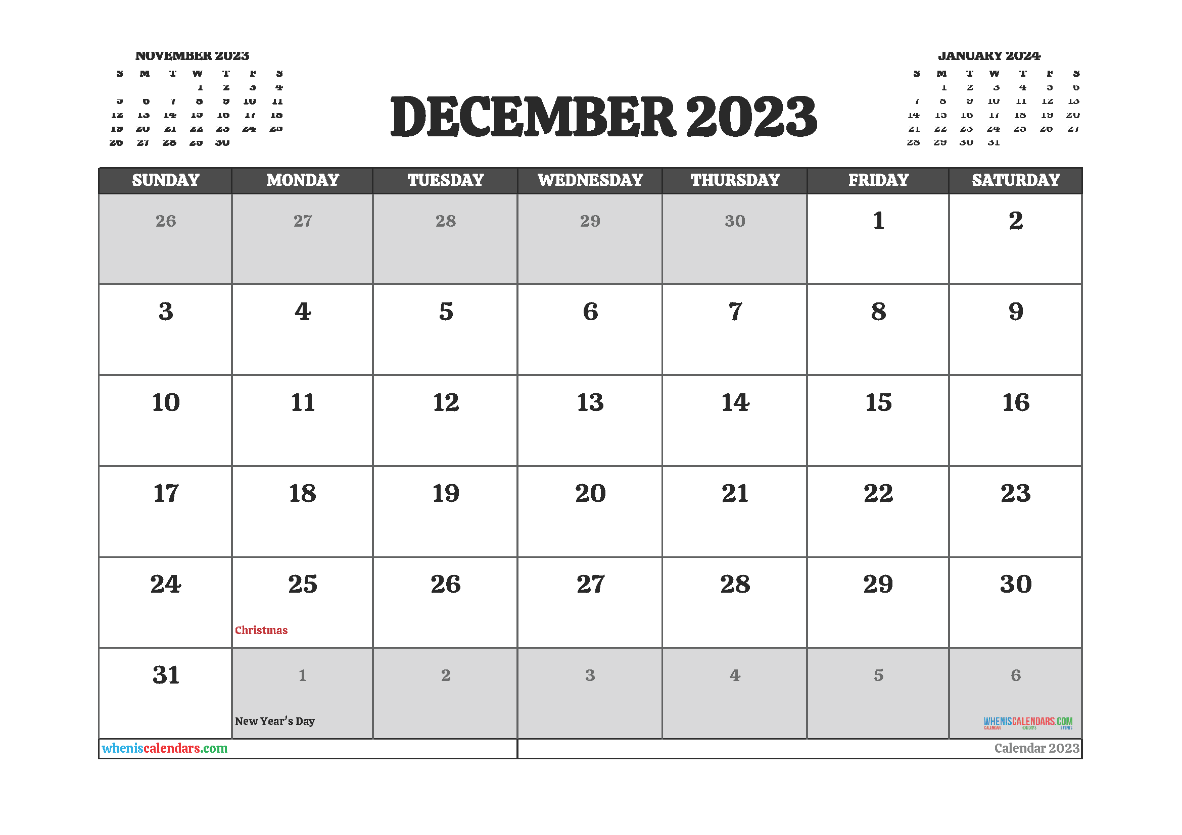 December 2023 Calendar Printable For Free