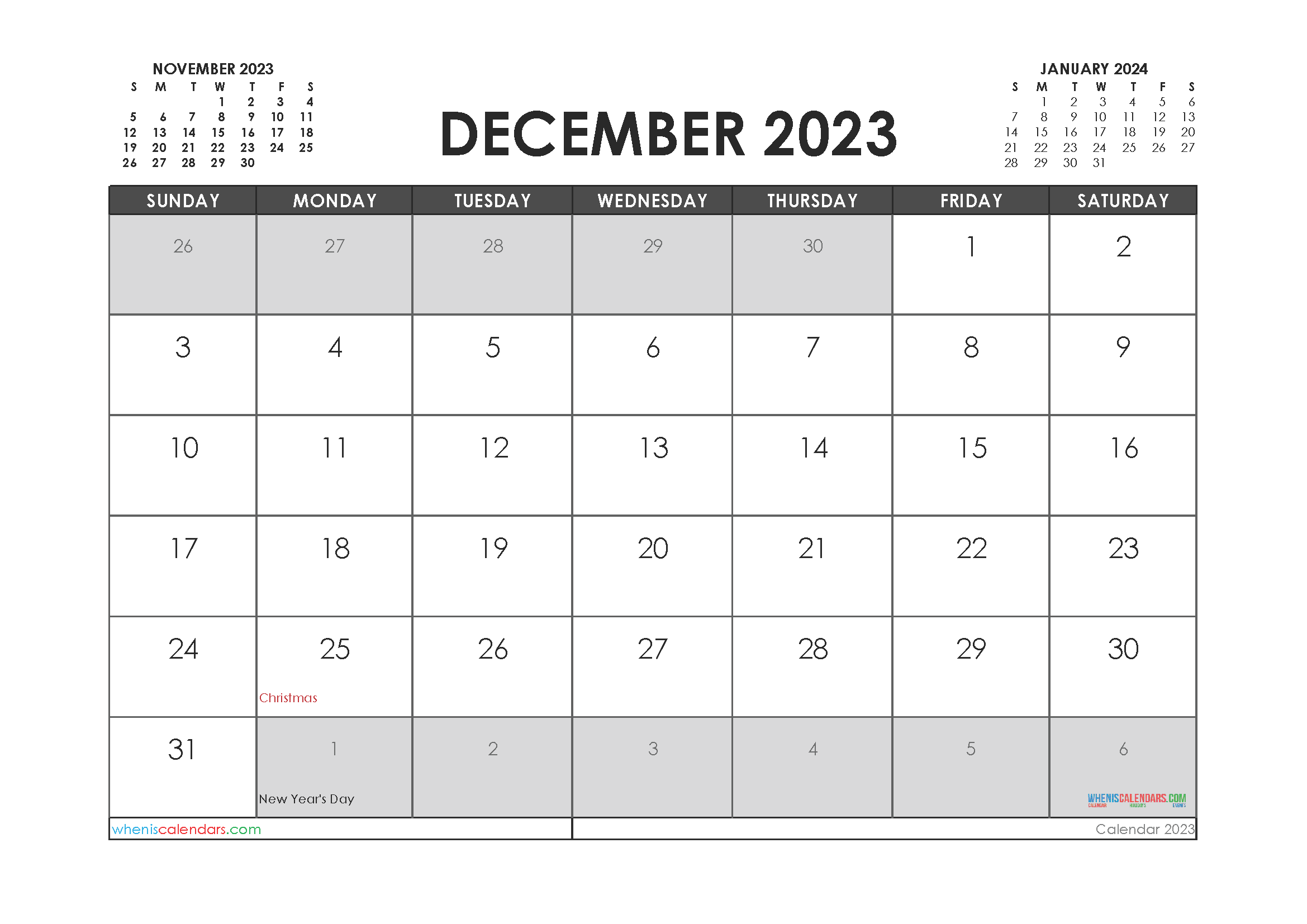 Free December 2023 Printable Calendar PDF