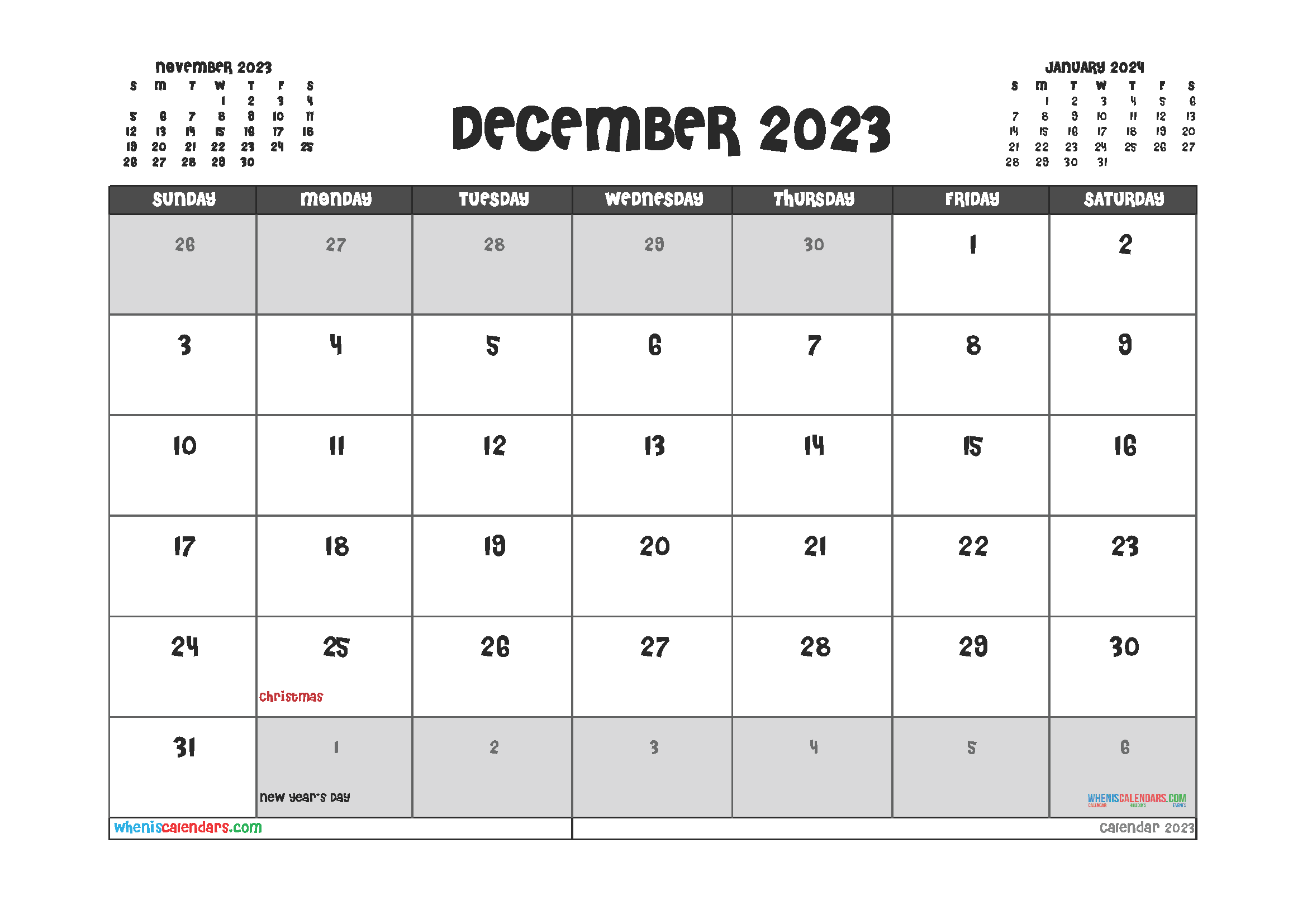 Free Editable December 2023 Calendar