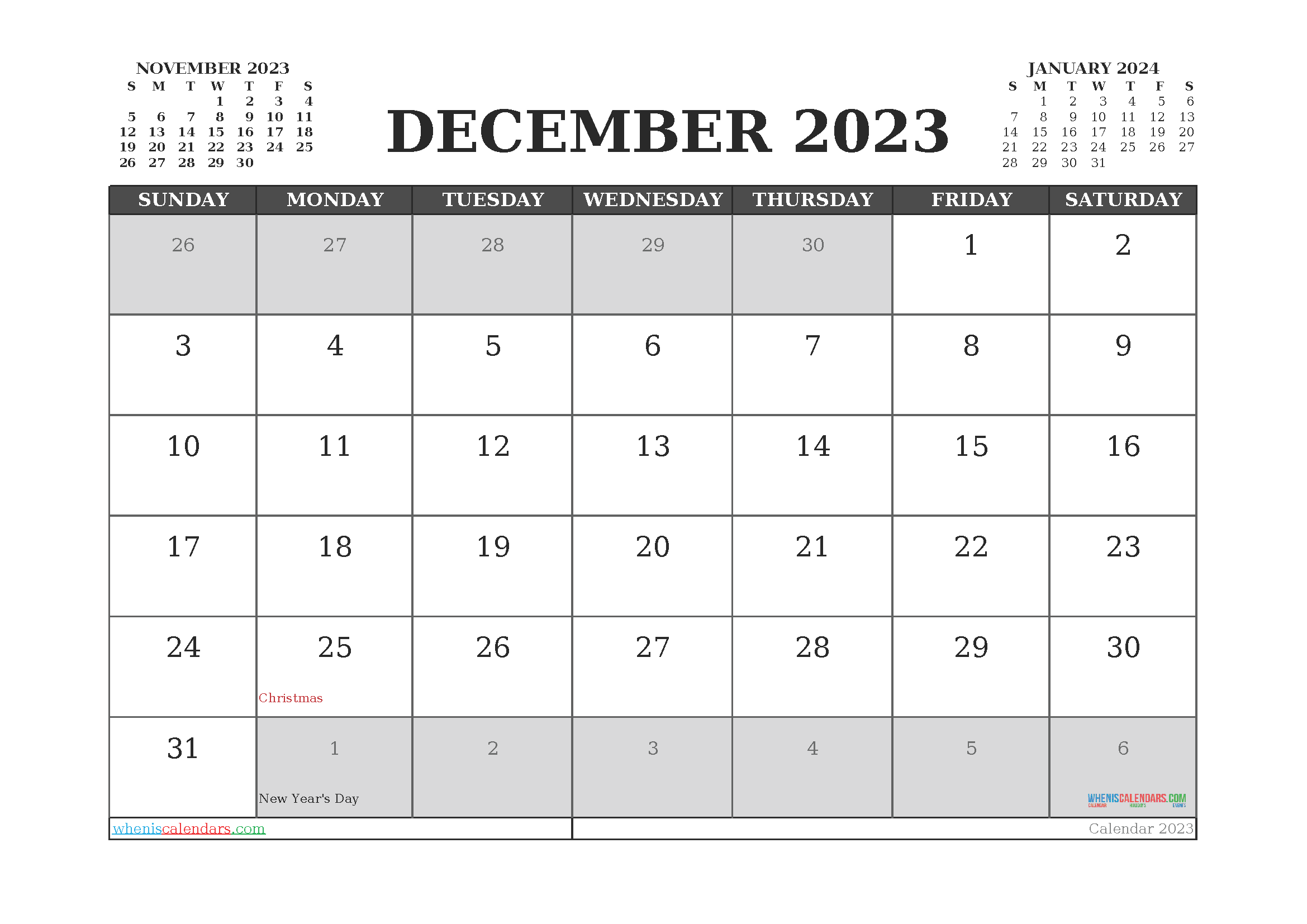 December 2023 Calendar Printable For Free