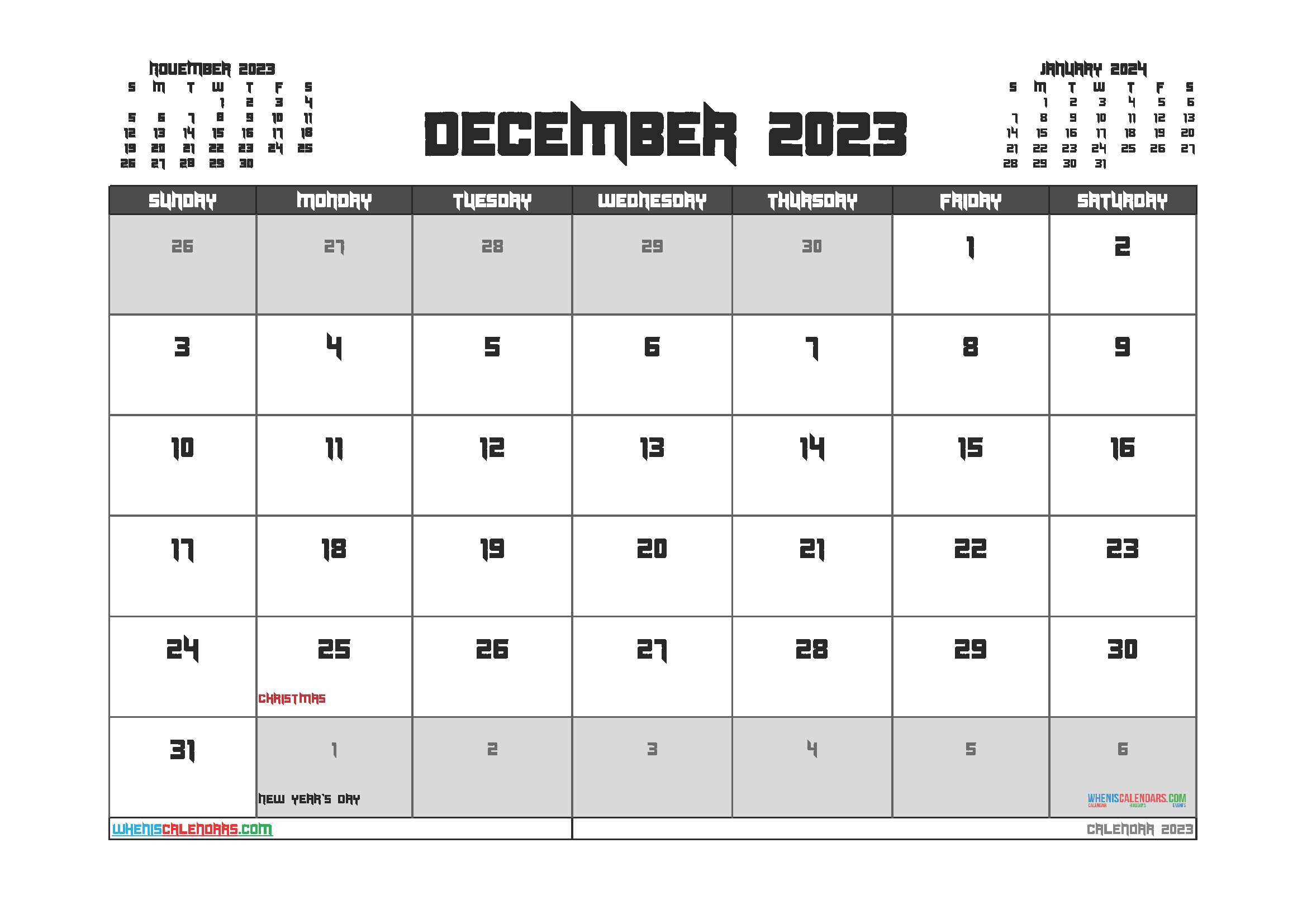 Free December 2023 Printable Calendar PDF