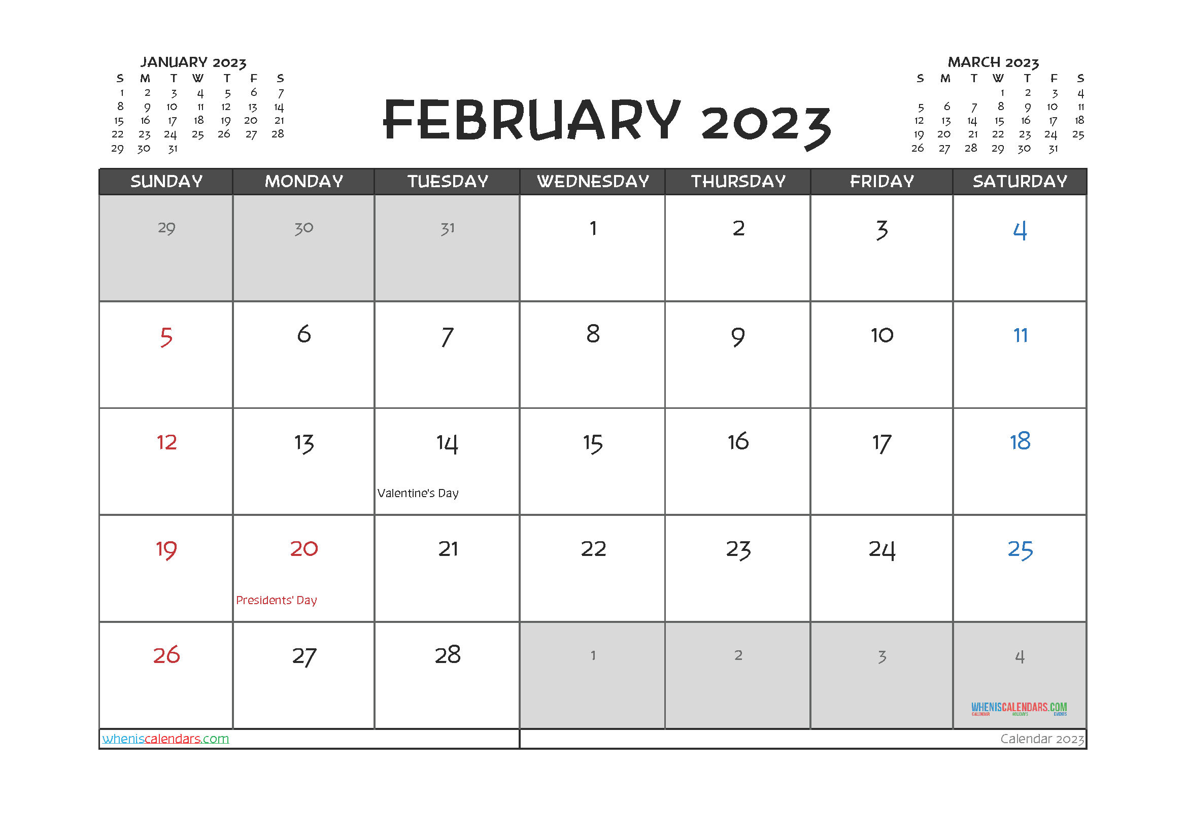 Free February 2023 Calendar Cute