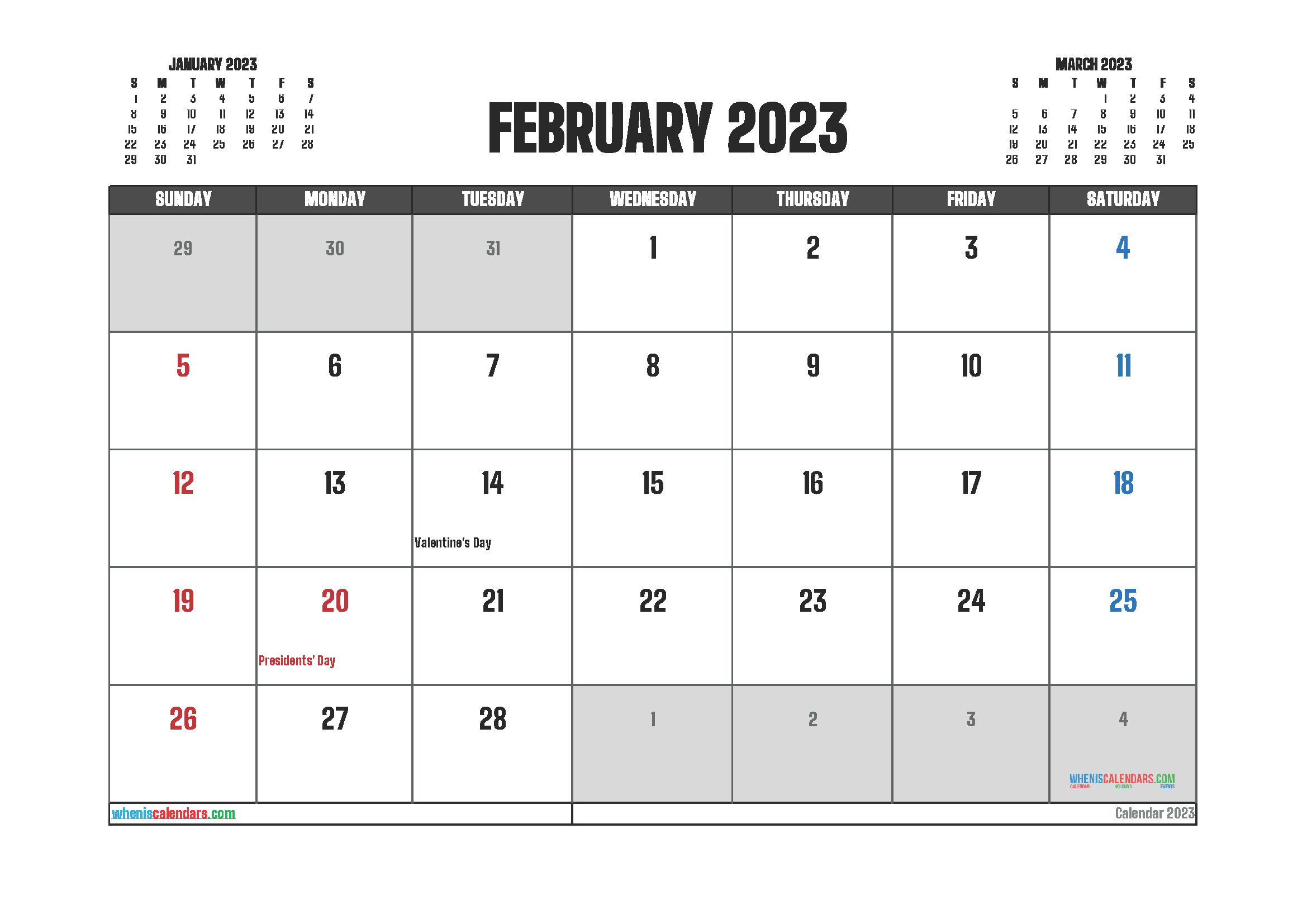 Editable February 2023 Calendar Printable