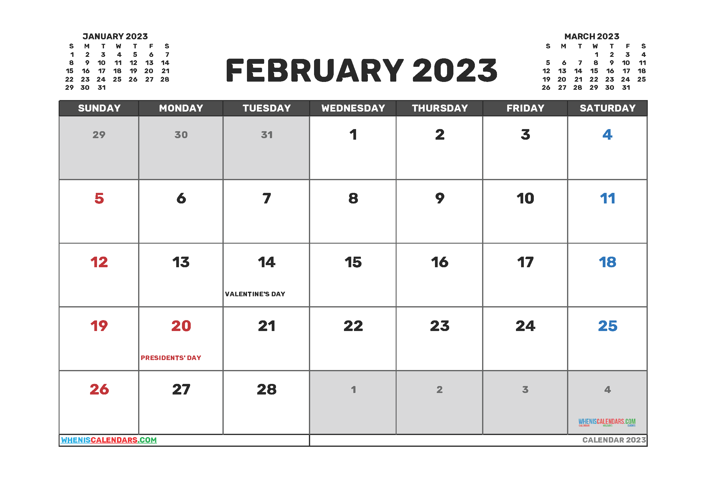 Free February 2023 Calendar PDF