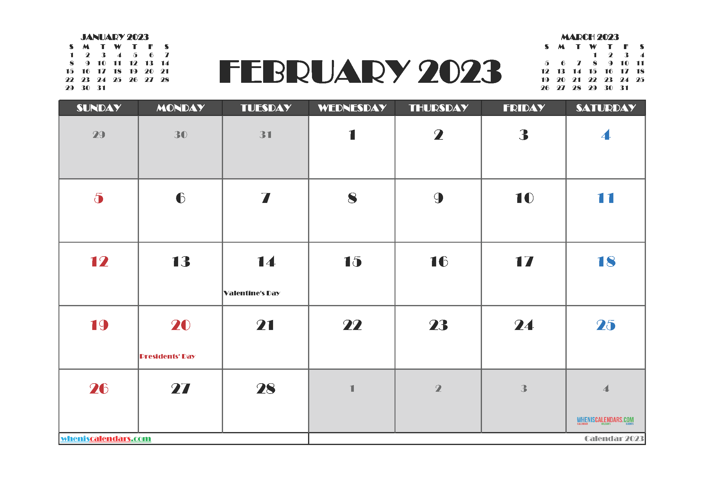 Free Printable 2023 Calendar February