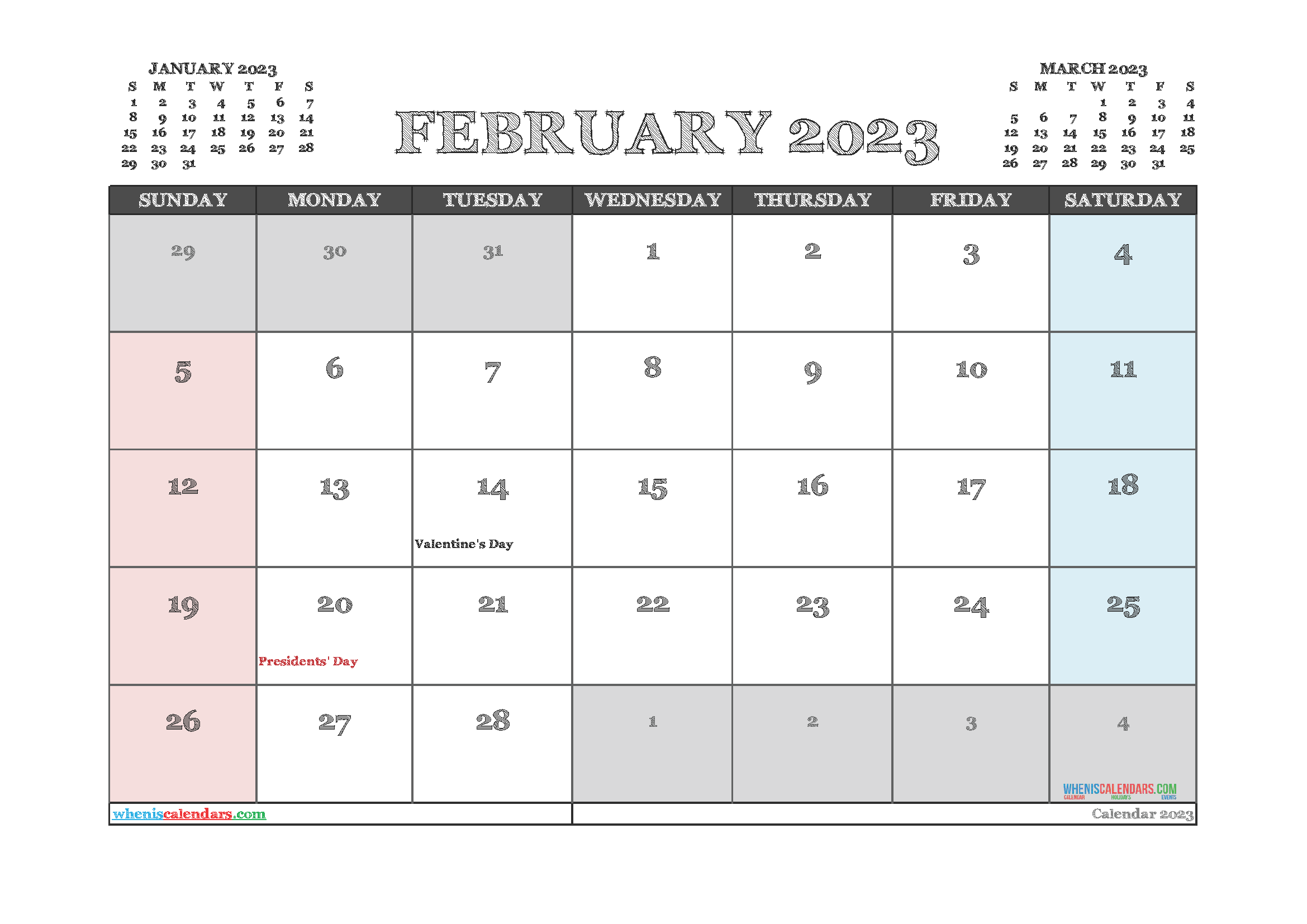 Free Cute February 2023 Calendar