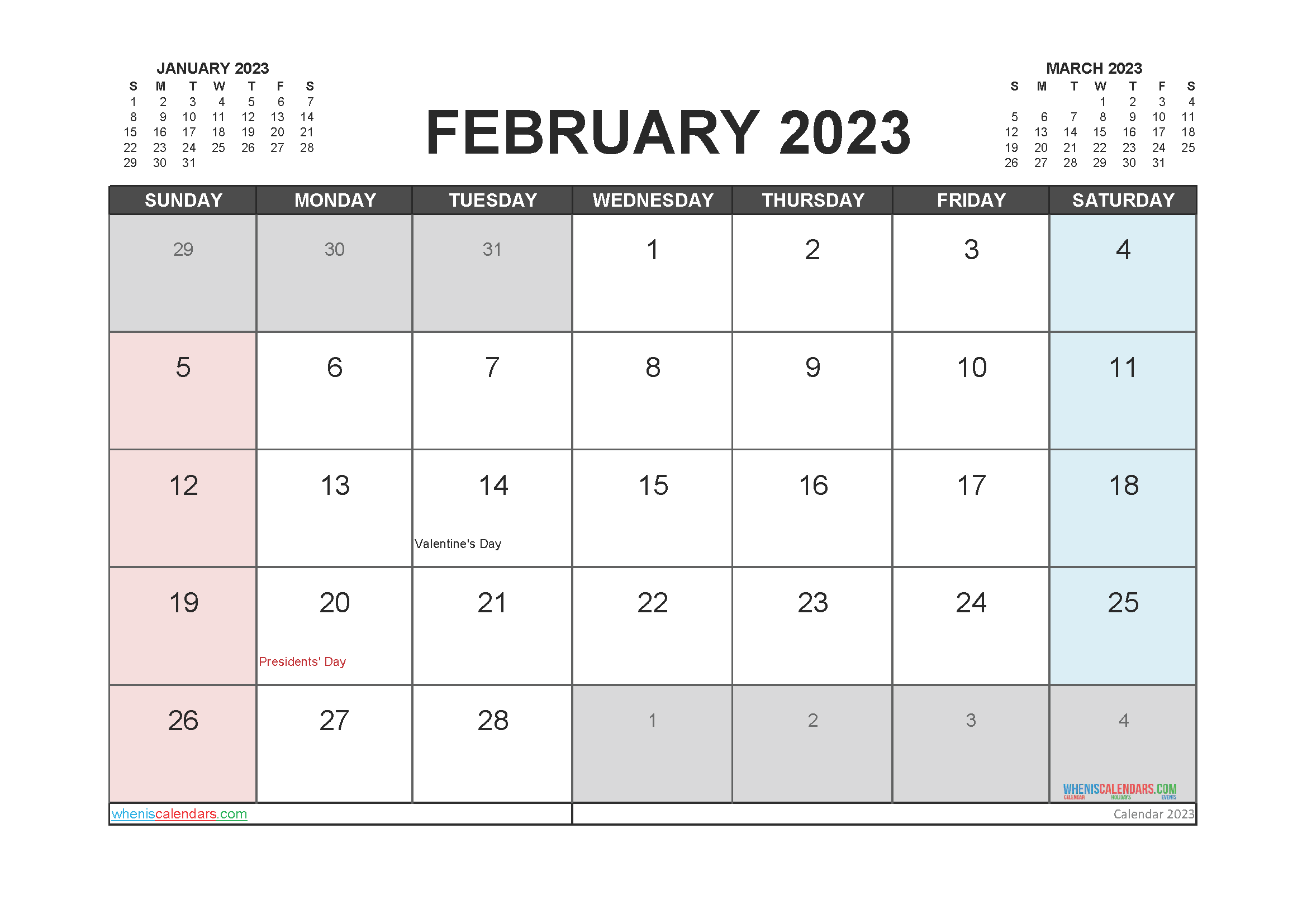 Free Printable Calendar 2023 February