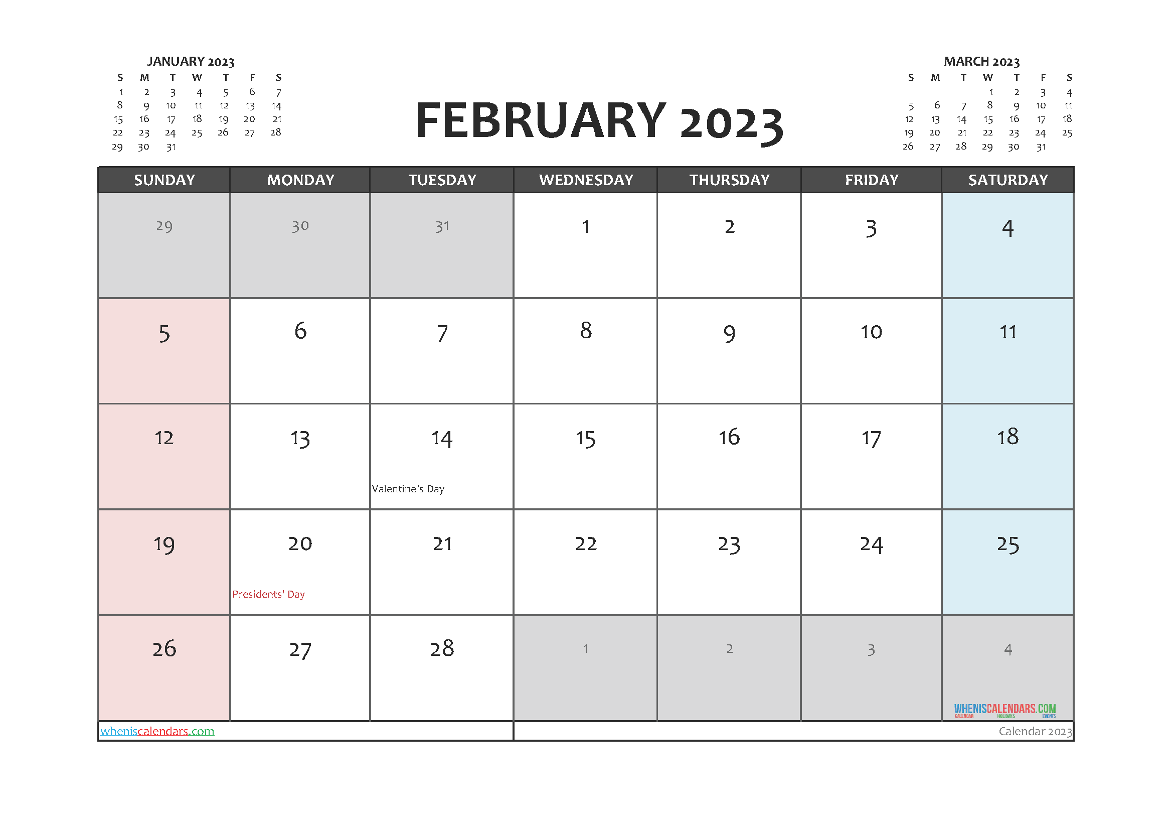 Free February 2023 Printable Calendar