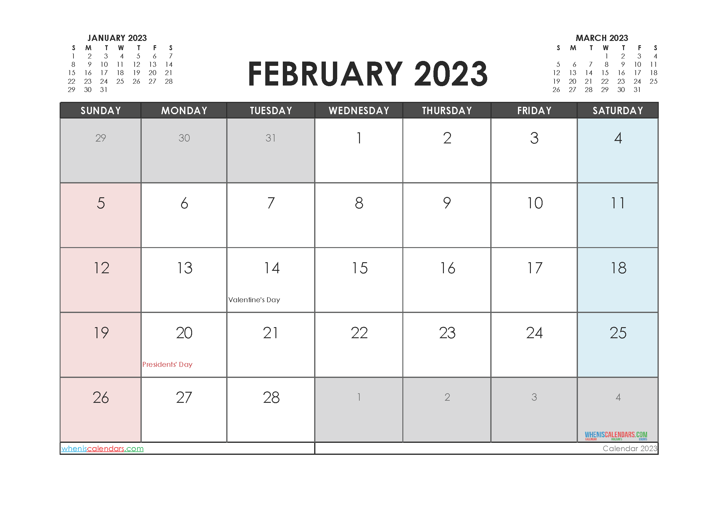 Free Editable Calendar February 2023 PDF