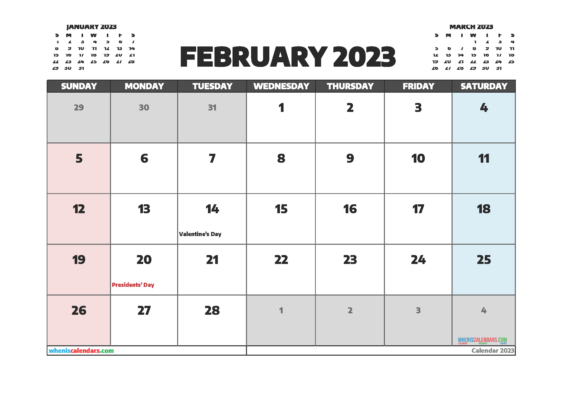 Free Editable February 2023 Printable Calendar