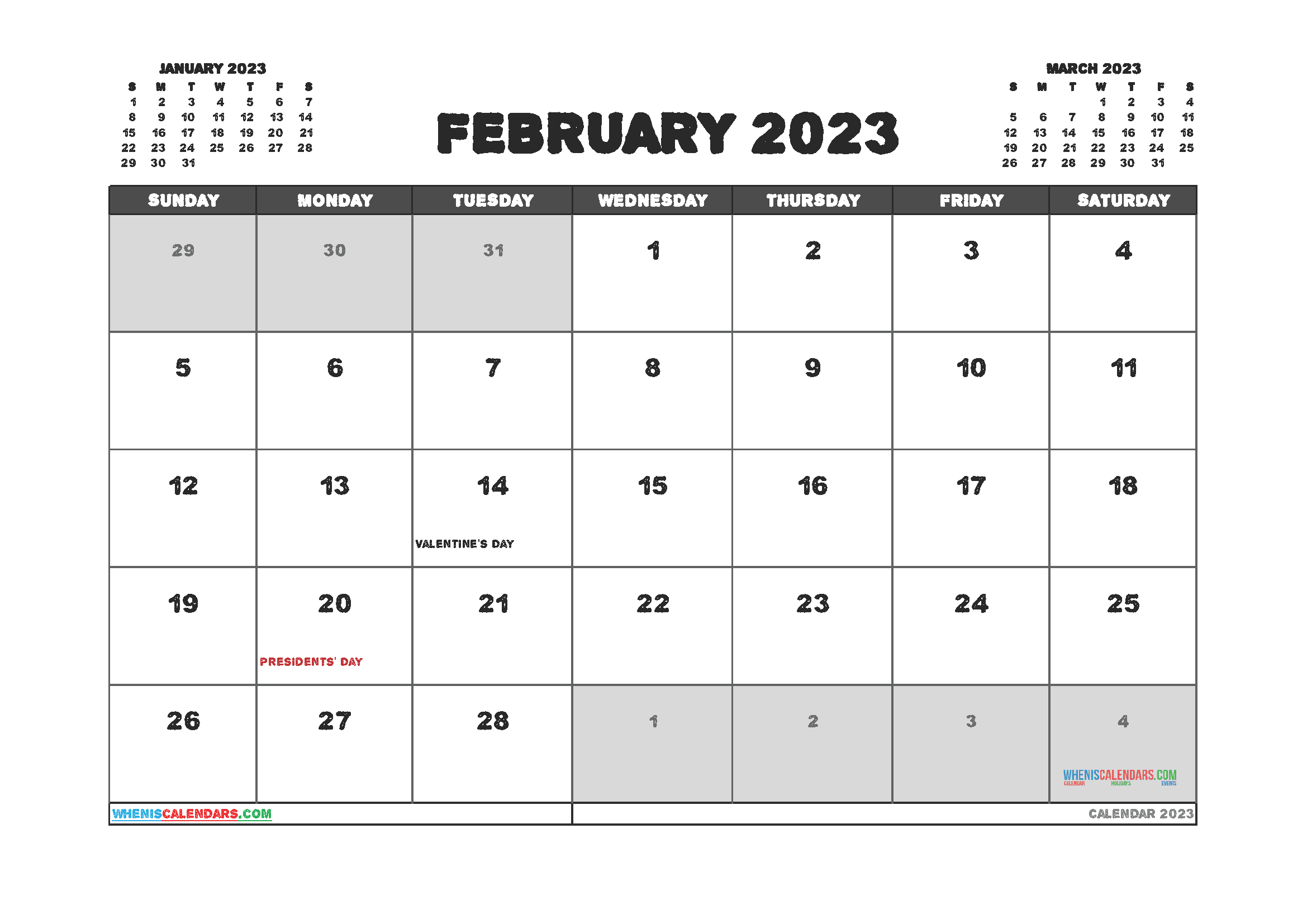 Free Printable Calendar February 2023