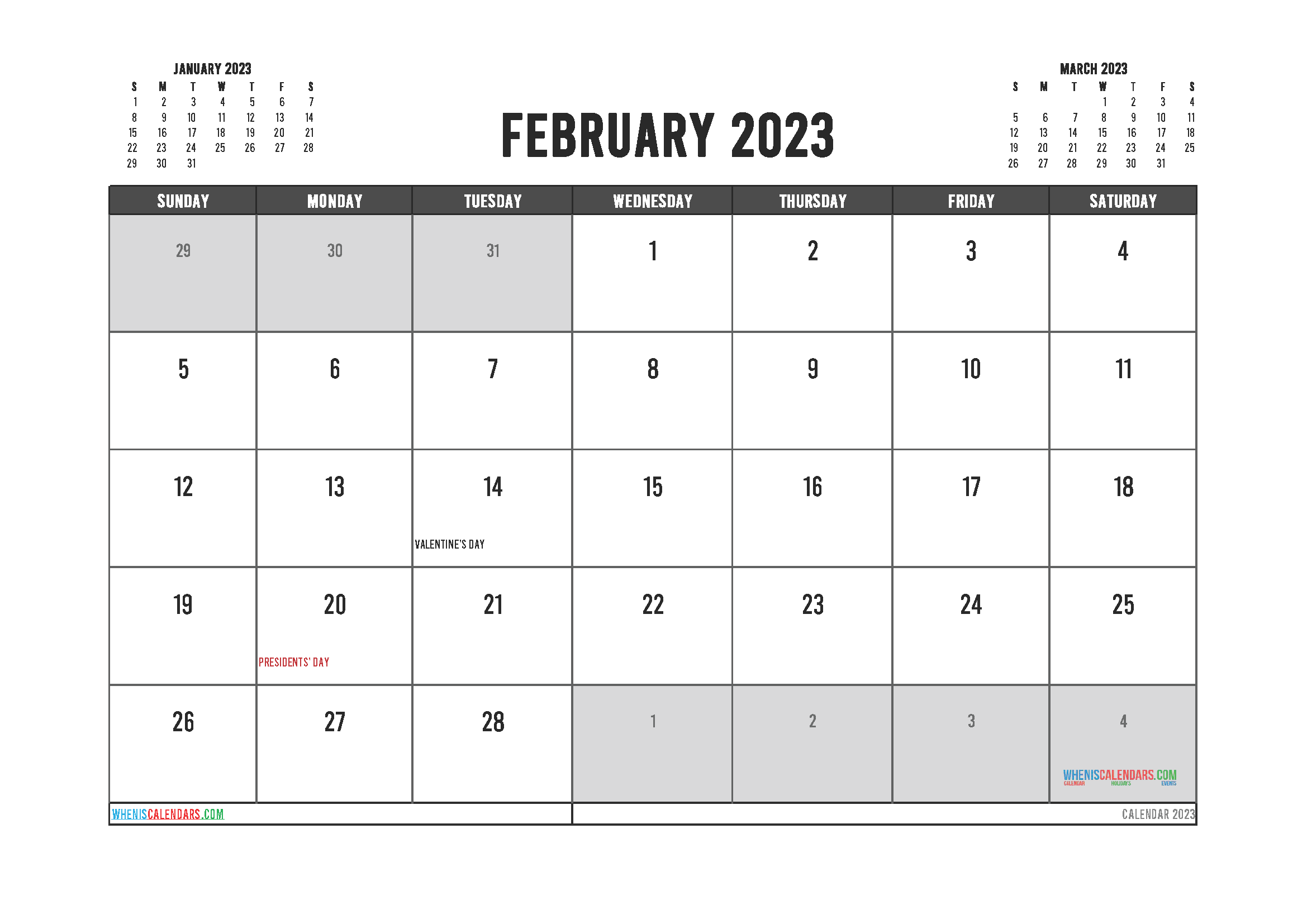 February 2023 Free Calendar Printable