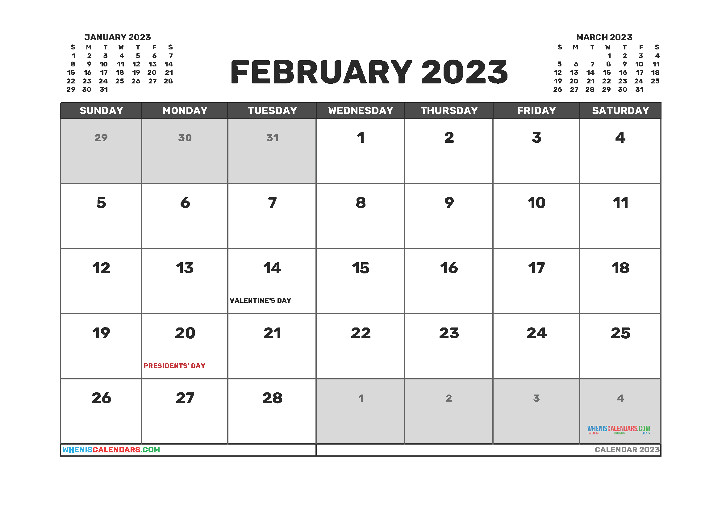Free Printable Calendar February 2023
