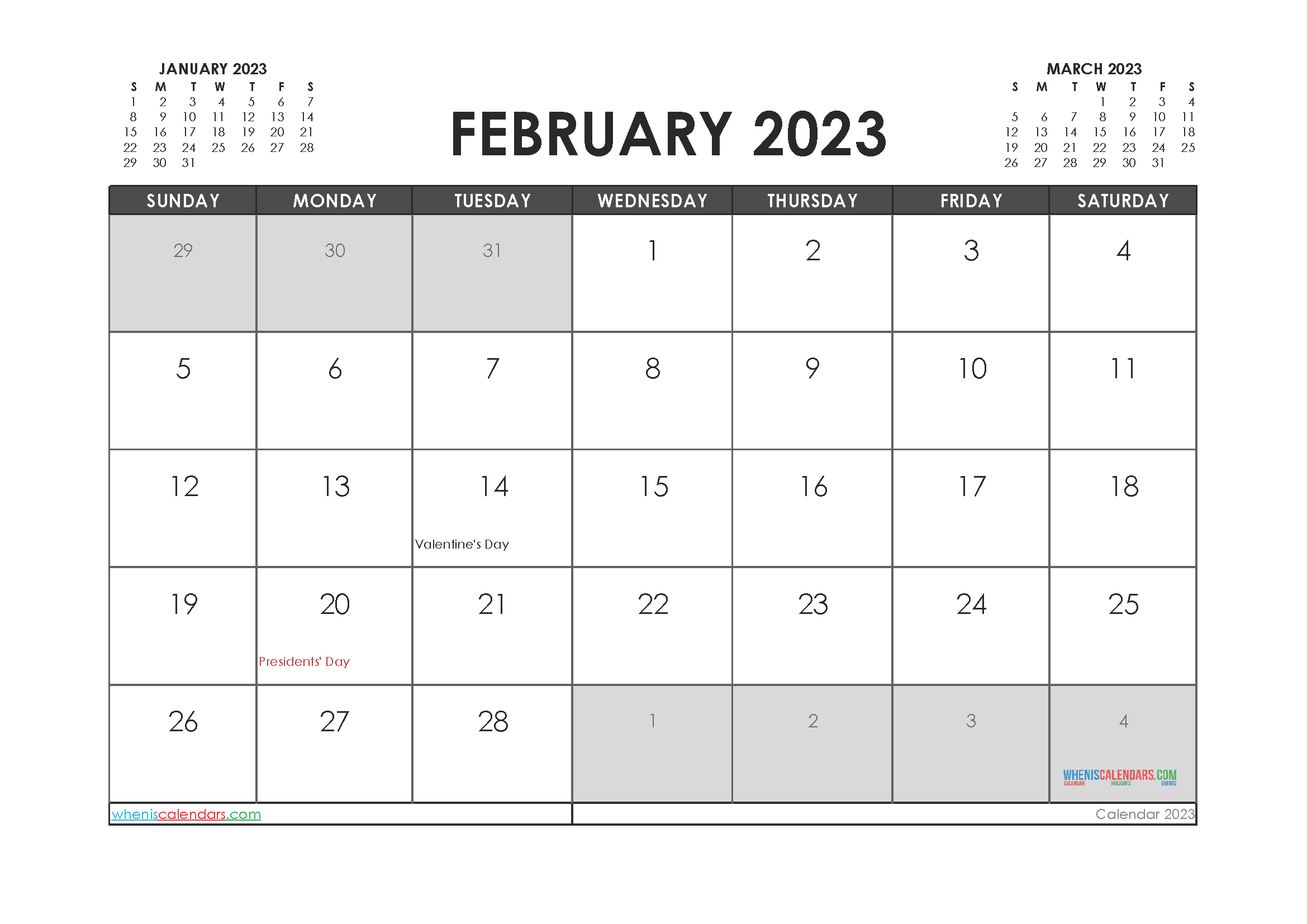 Free Printable February Calendar 2023
